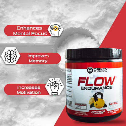 Driven Nutrition Flow - Cognitive Nitric Oxide Nootropic - Endurance & Energy - Increase Focus, Athletic Performance, Muscle Mass - Vitamin B12 & Electrolytes - Lemonade Chipper, 60 Servings