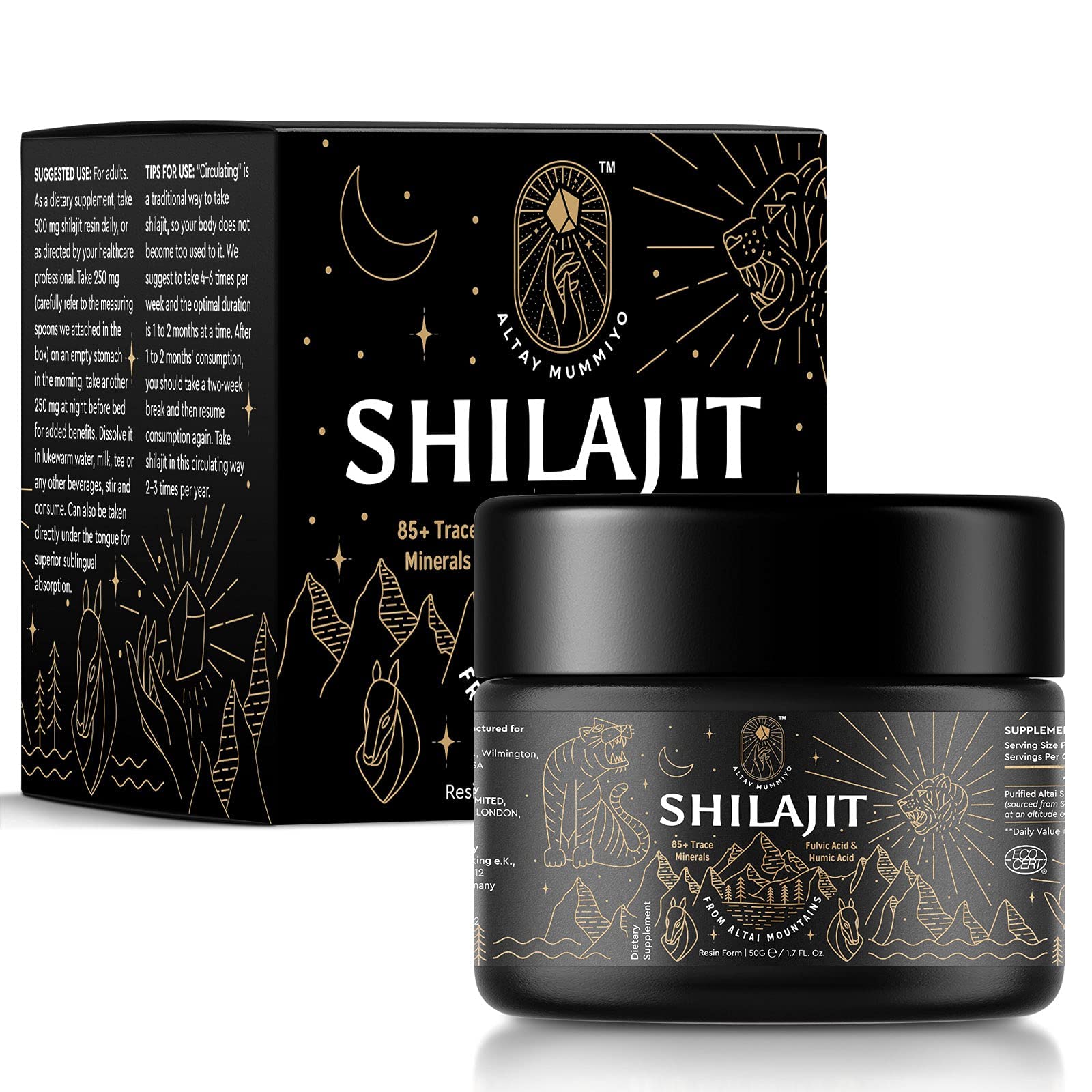 Shilajit Resin with Fulvic Acid & Trace Minerals, Original Siberian Pure Shilajit with 85+ Humic ALTAY MUMMIYO