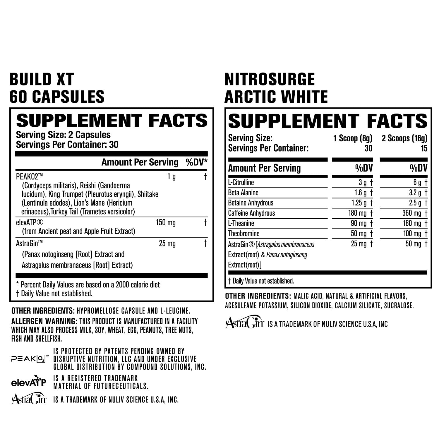 Jacked Factory Nitrosurge Pre-Workout in Arctic White & Build XT Muscle Building Bundle for Men & Women