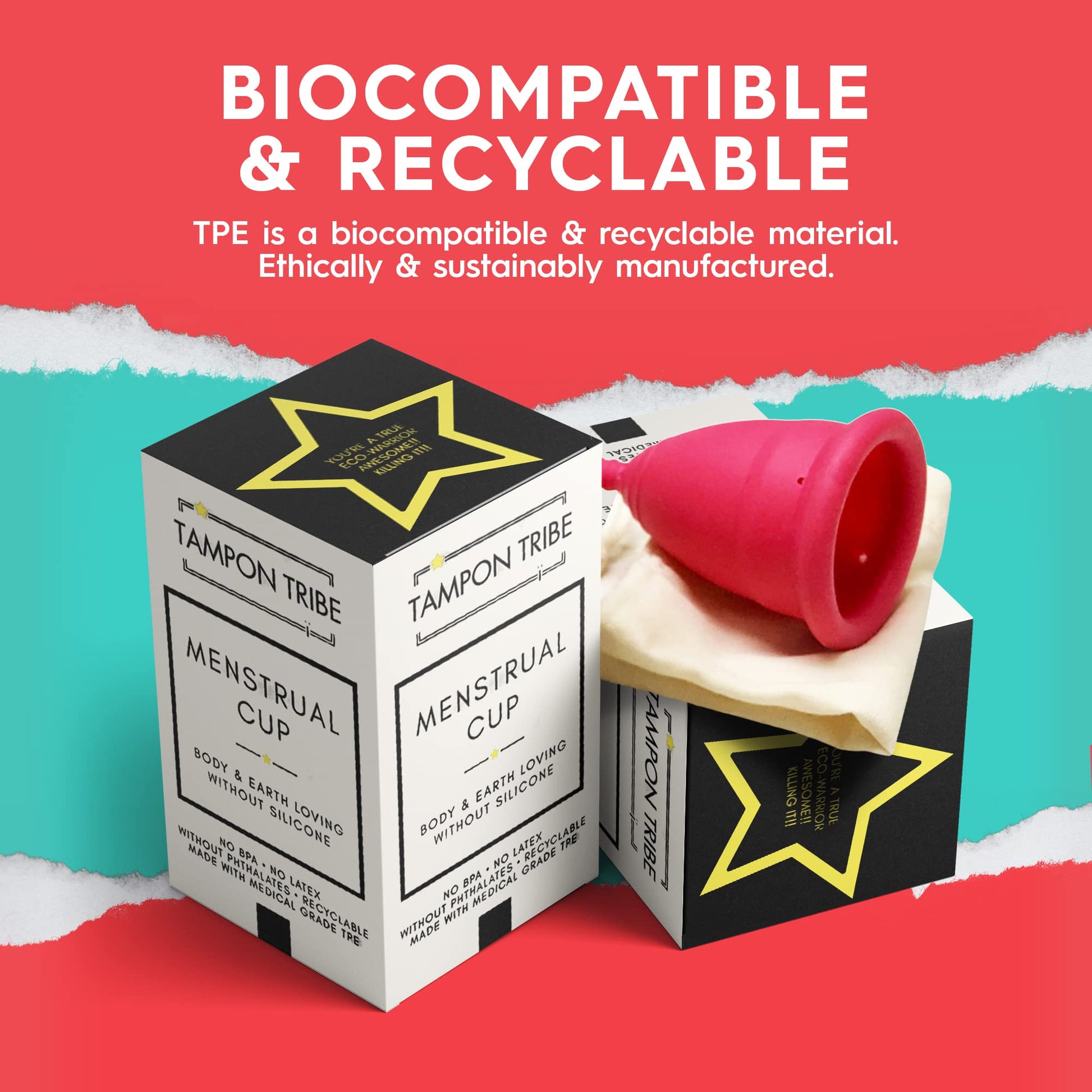 Tampon Tribe - Reusable Menstrual Cup, Easy to Clean TPE-Based Period Essential, Silicone-Free Tampon Tribe