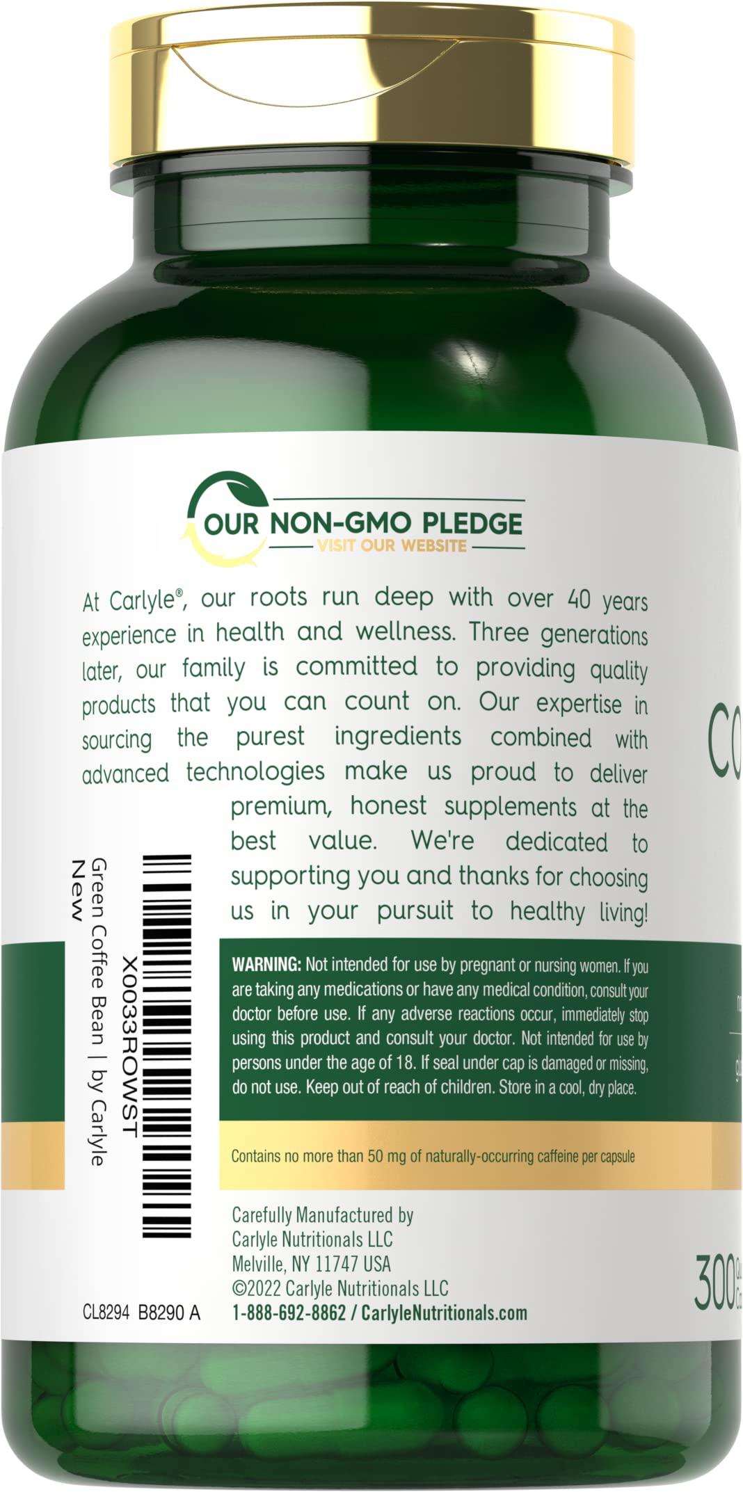 Carlyle Green Coffee Bean Extract | 8000 mg | 300 Capsules | Non-GMO and Gluten Free