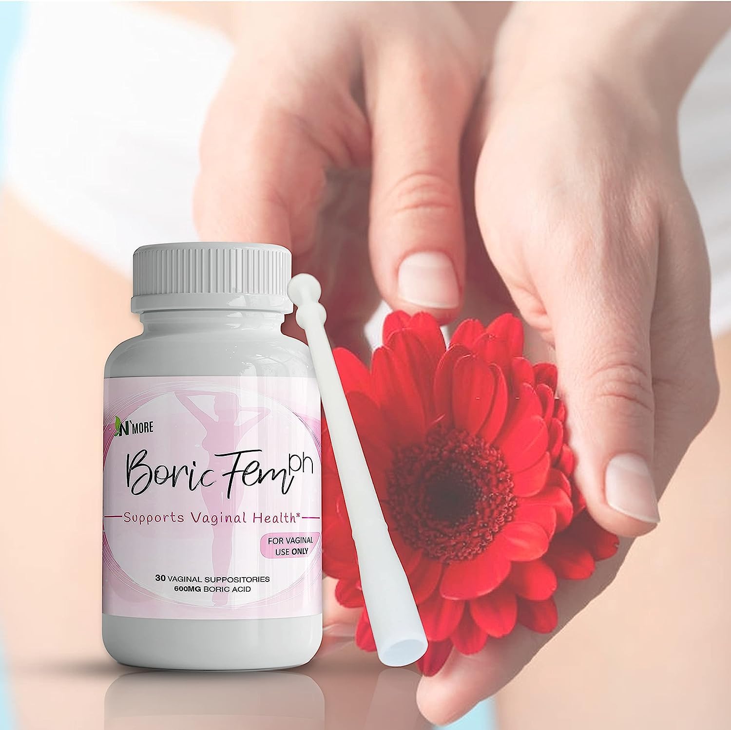 N'More Boric Acid Vaginal Suppositories - 30 Count, 600mg - 100% Pure Made in USA N'More