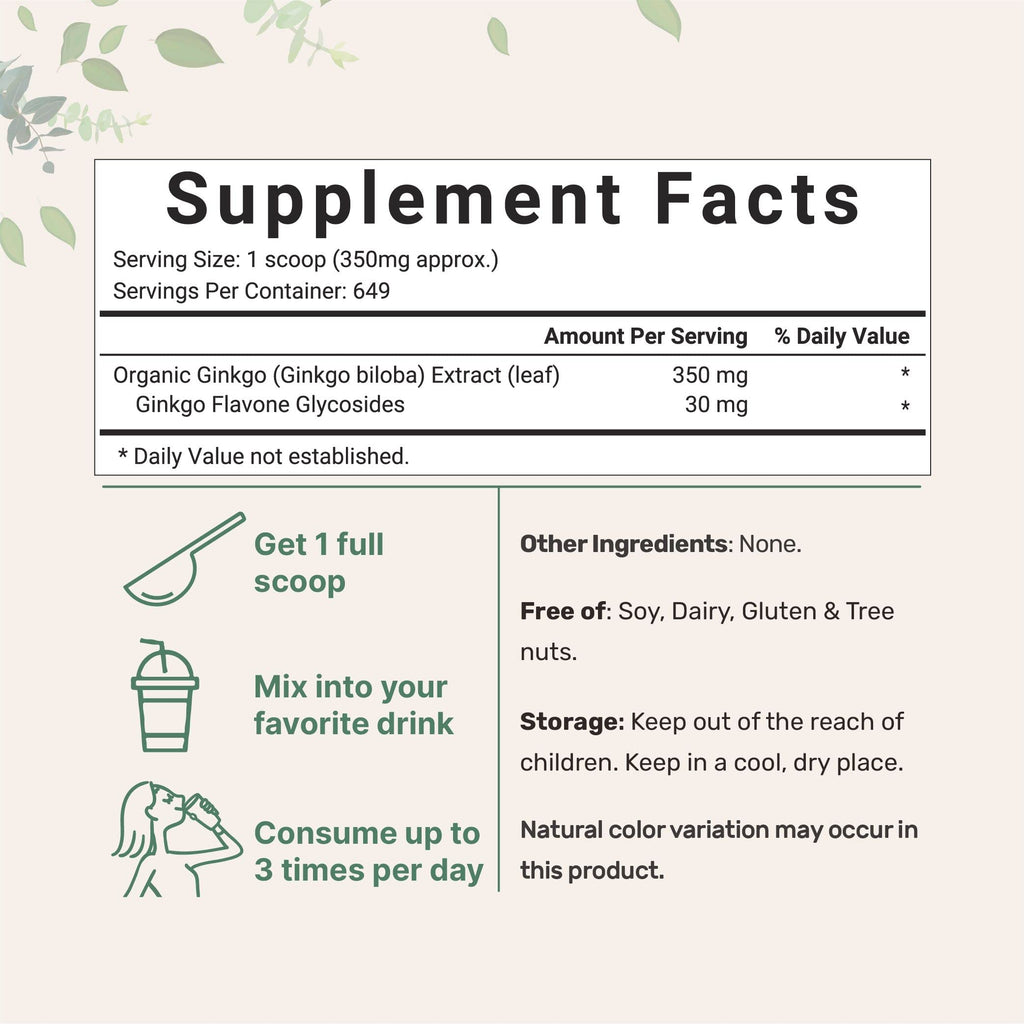 Micro Ingredients Raw Organic Ginkgo Biloba Powder, 8 Ounce (18 Months Supply) Micro Ingredients