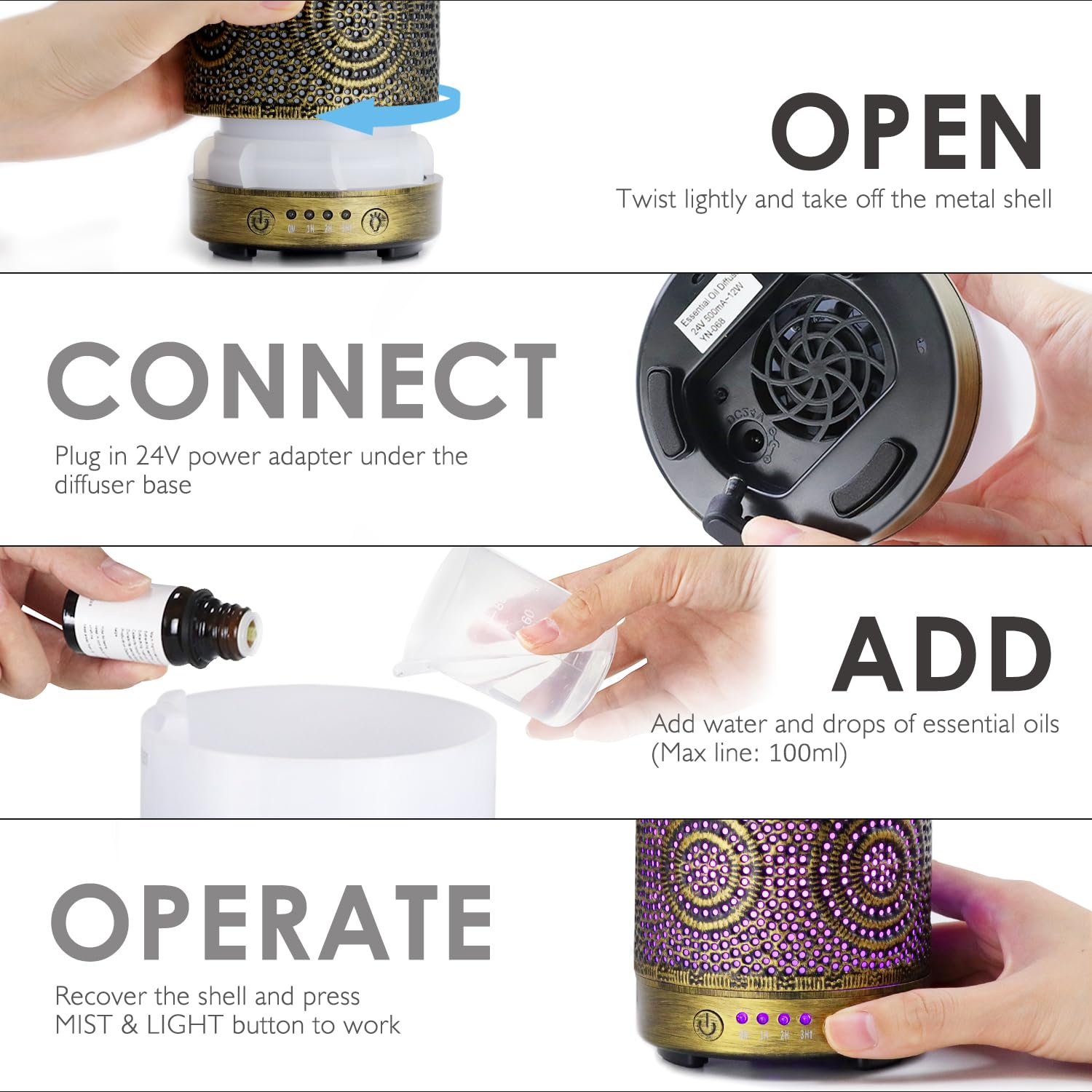 Aromatherapy Diffusers, SALKING 100mL Essential Oil Diffusers, Electric Ultrasonic Humidifier SALKING