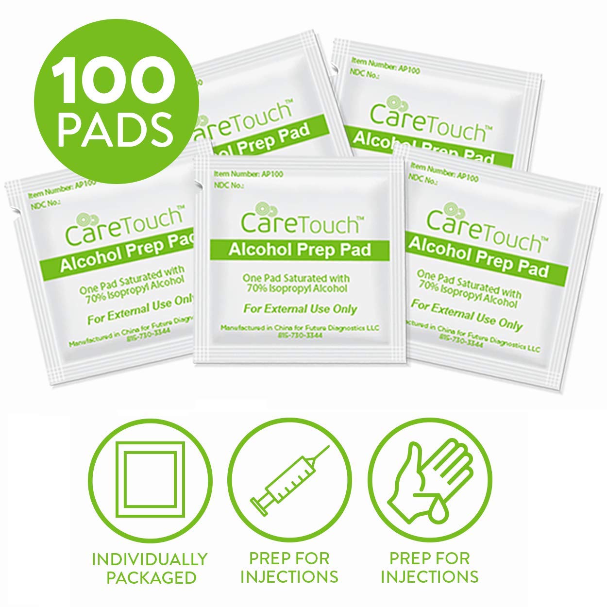 Care Touch Alcohol Wipes - Individually Wrapped Alcohol Prep Pads with 70% Isopropyl Care Touch