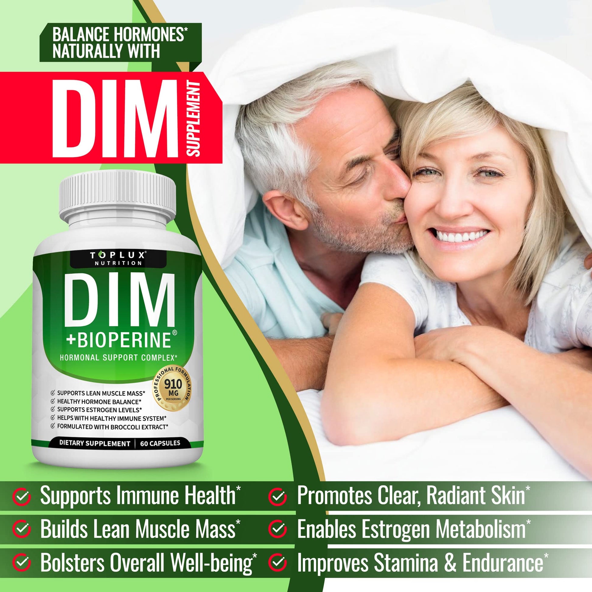 Dim Supplement 910 mg Plus BioPerine Complex - Diindolylmethane to Support Hormone Balance Toplux