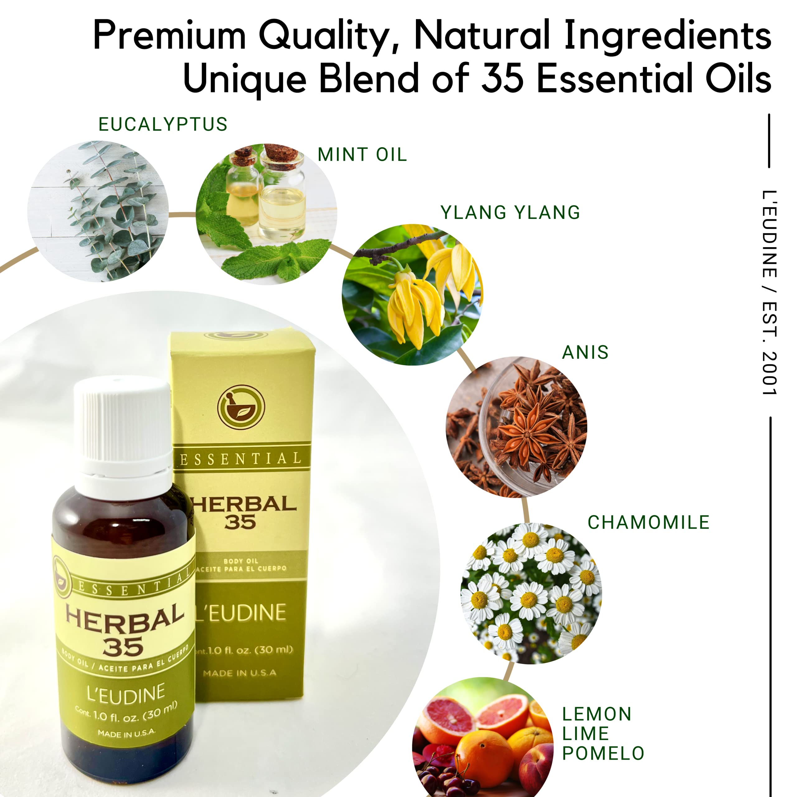 L'eudine Herbal 35 Essential Oil, Soothing and Calming Eucalyptus Essential Oil, Powerful Blend L'eudine