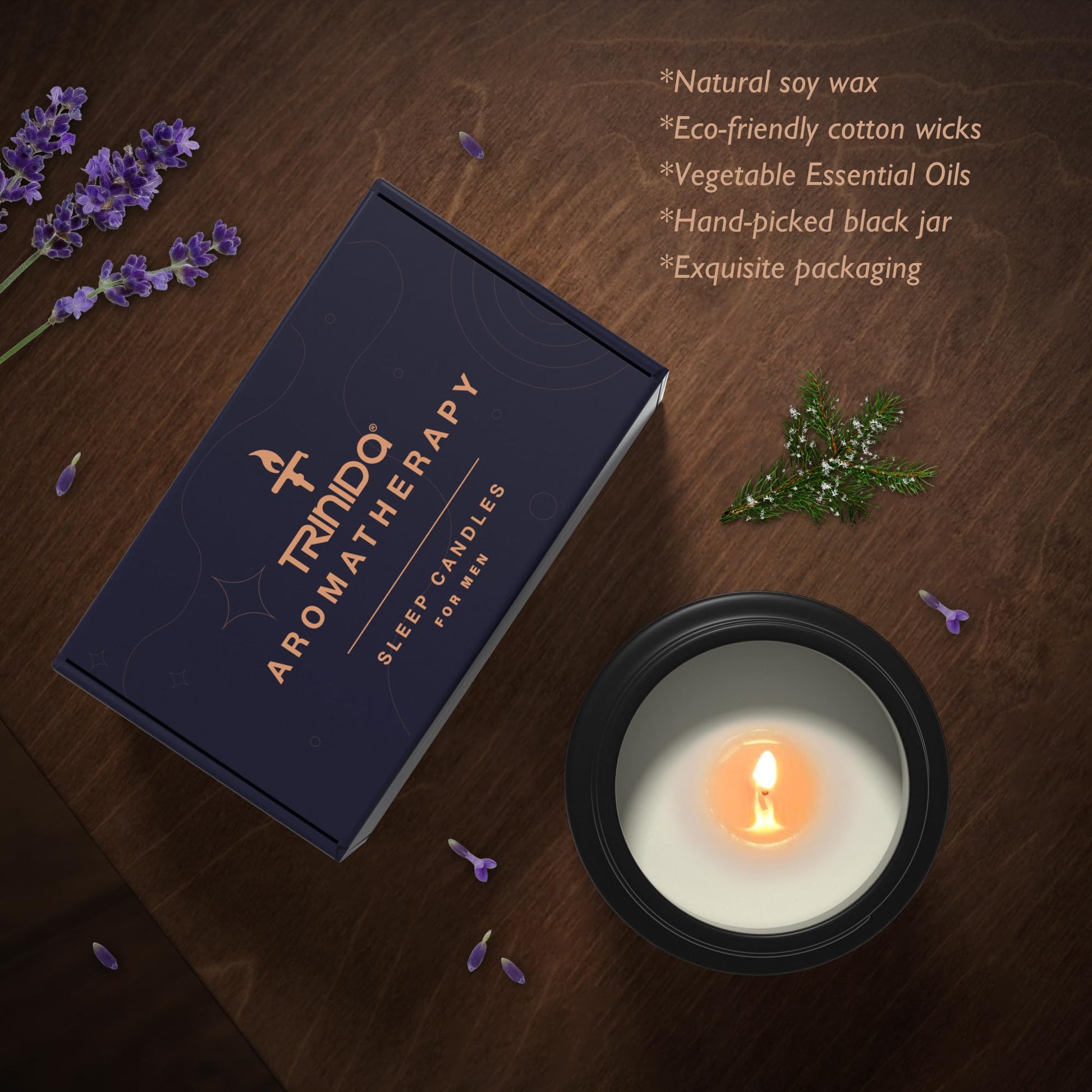 TRINIDa Large Sleep Scented Candles, Black Jar Natural Soy Candles for Home Scented, Candle Gift TRINIDa