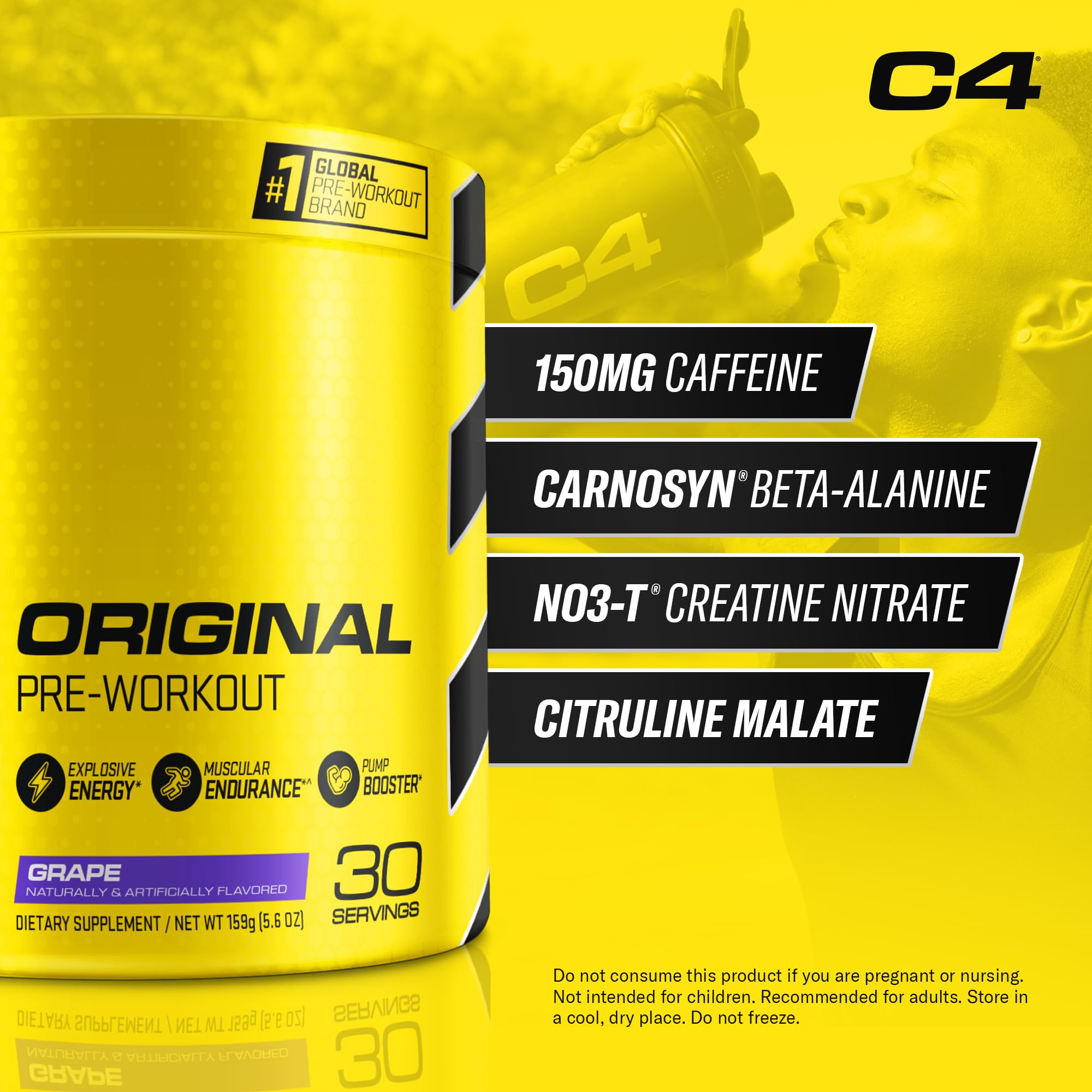 Cellucor C4 Original Pre Workout Powder Grape Sugar Free Preworkout Energy Cellucor
