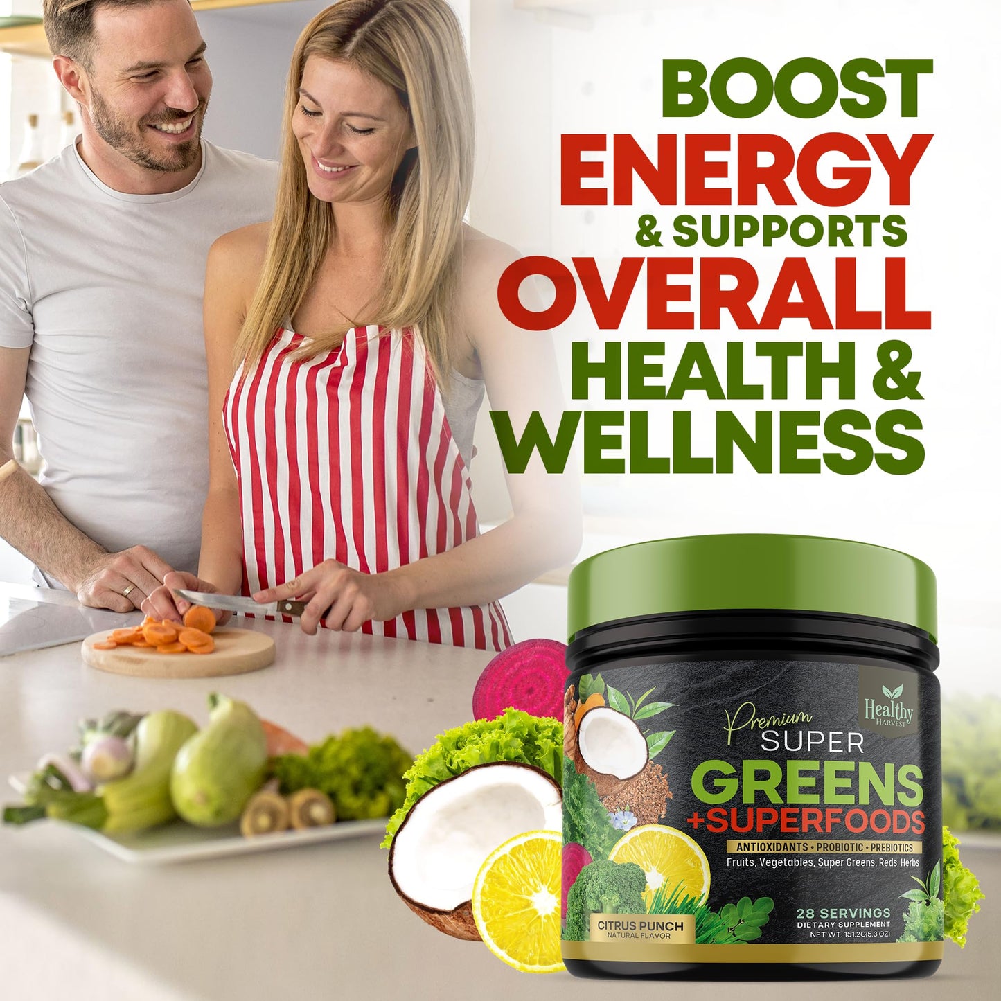 Greens Powder Superfood Supplement - Super Green Reds Smoothie Mix Blend with Spirulina