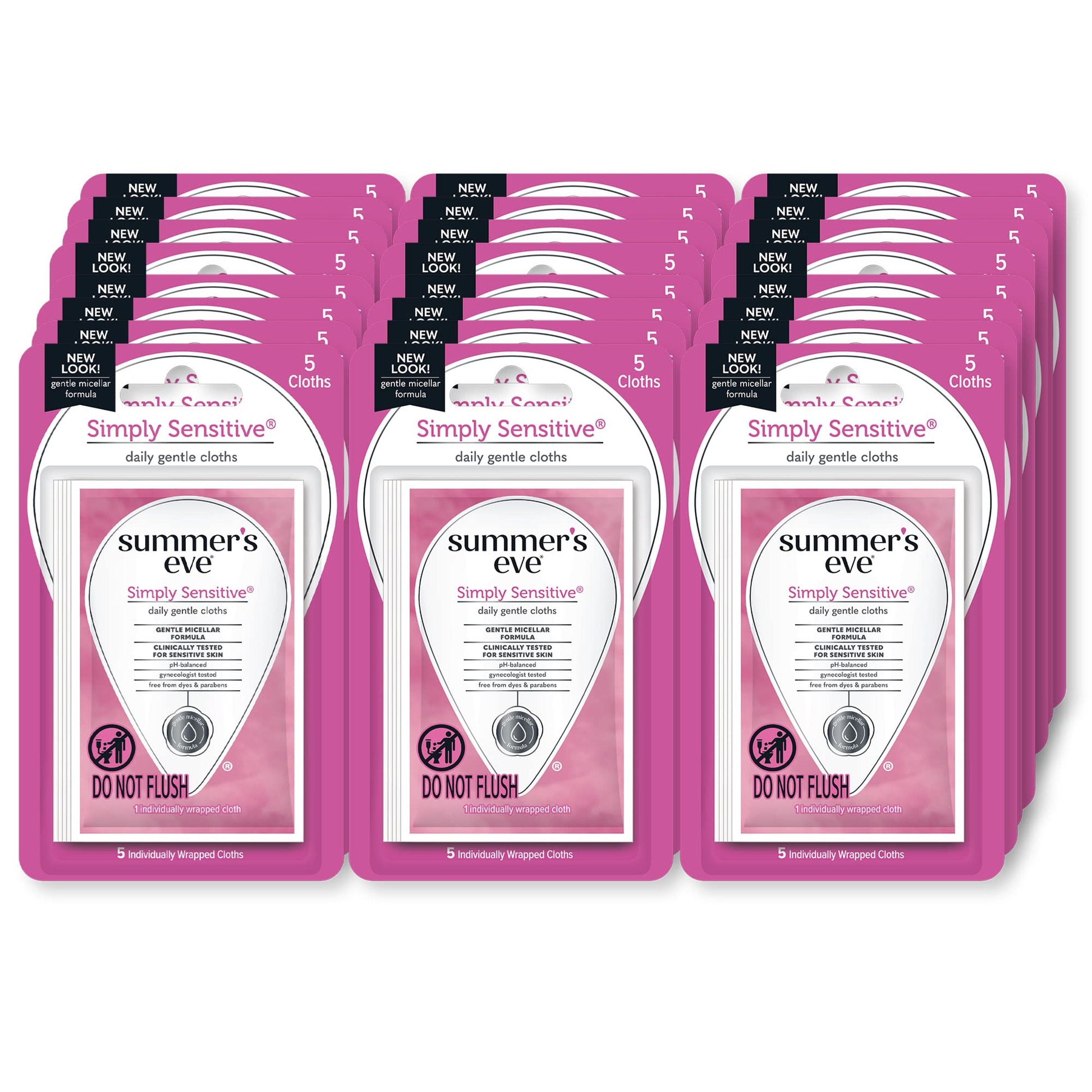 Summer's Eve Feminine Wipes, Simply Sensitive, 5 Count Trial & Travel Size, 24 Pack