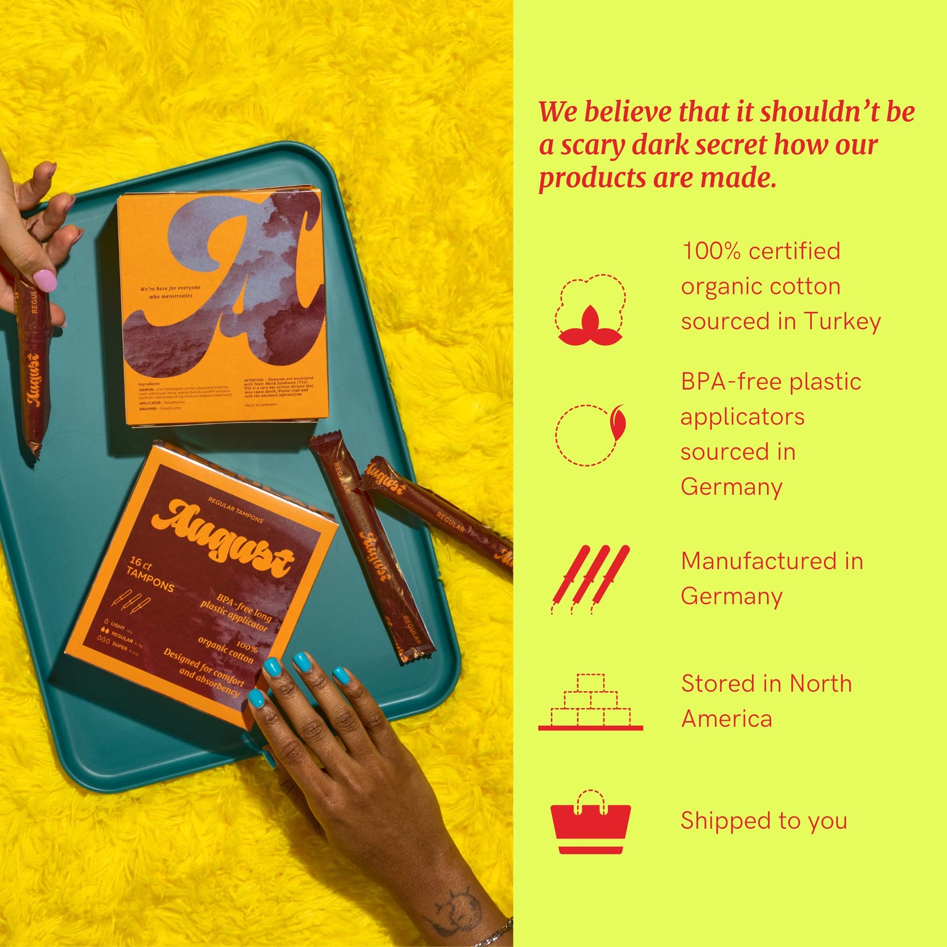 August Organic Tampons, Regular and Super Absorbency, BPA Free Long Applicators, Toxin Free August