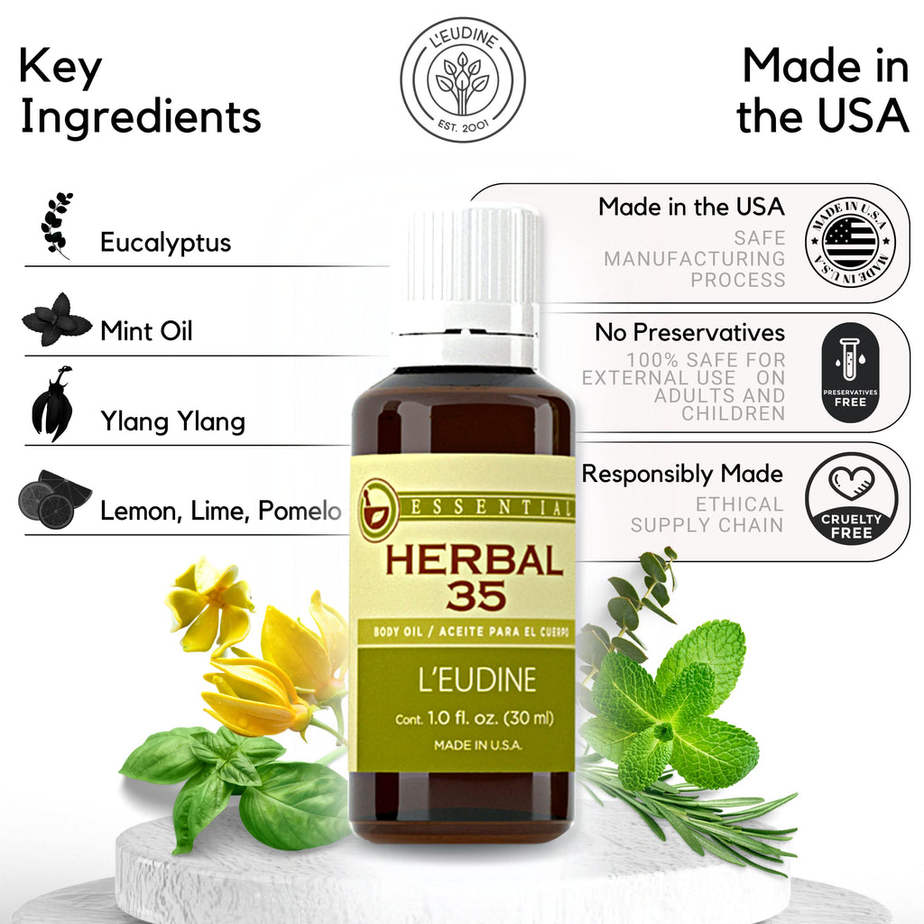 L'eudine Herbal 35 Essential Oil, Soothing and Calming Eucalyptus Essential Oil, Powerful Blend