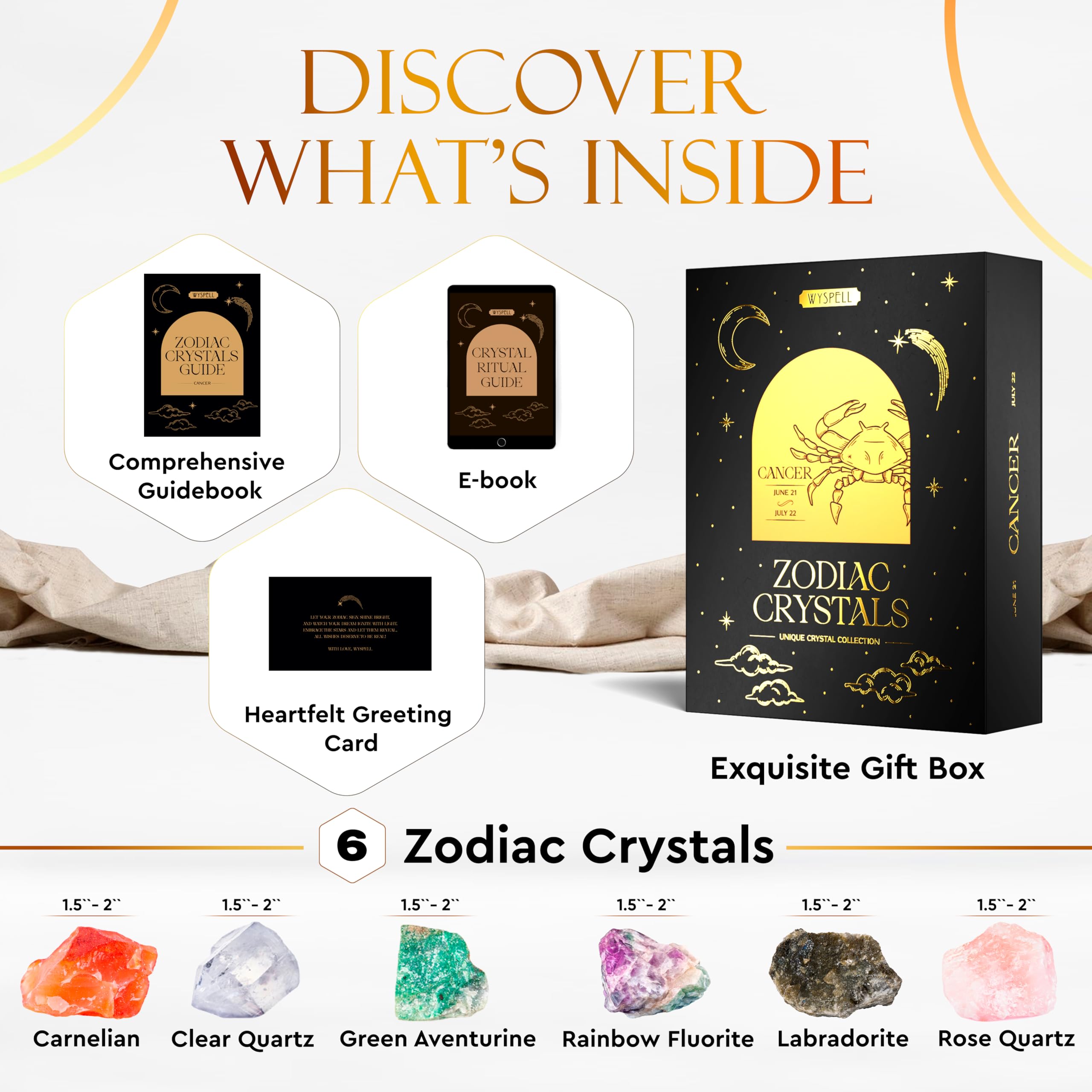 Wyspell Cancer Crystal Set - 6 Raw Cancer Crystals and Healing Stones - Cancer Zodiac Gifts for Women Wyspell