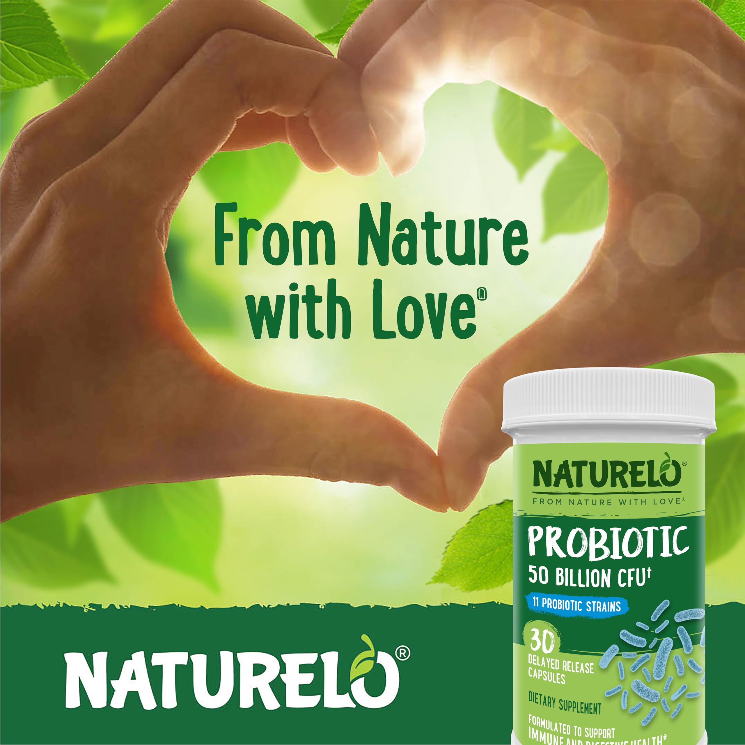 NATURELO Probiotic Supplement - 50 Billion CFU - 11 Strains - One Daily - Helps Support NATURELO