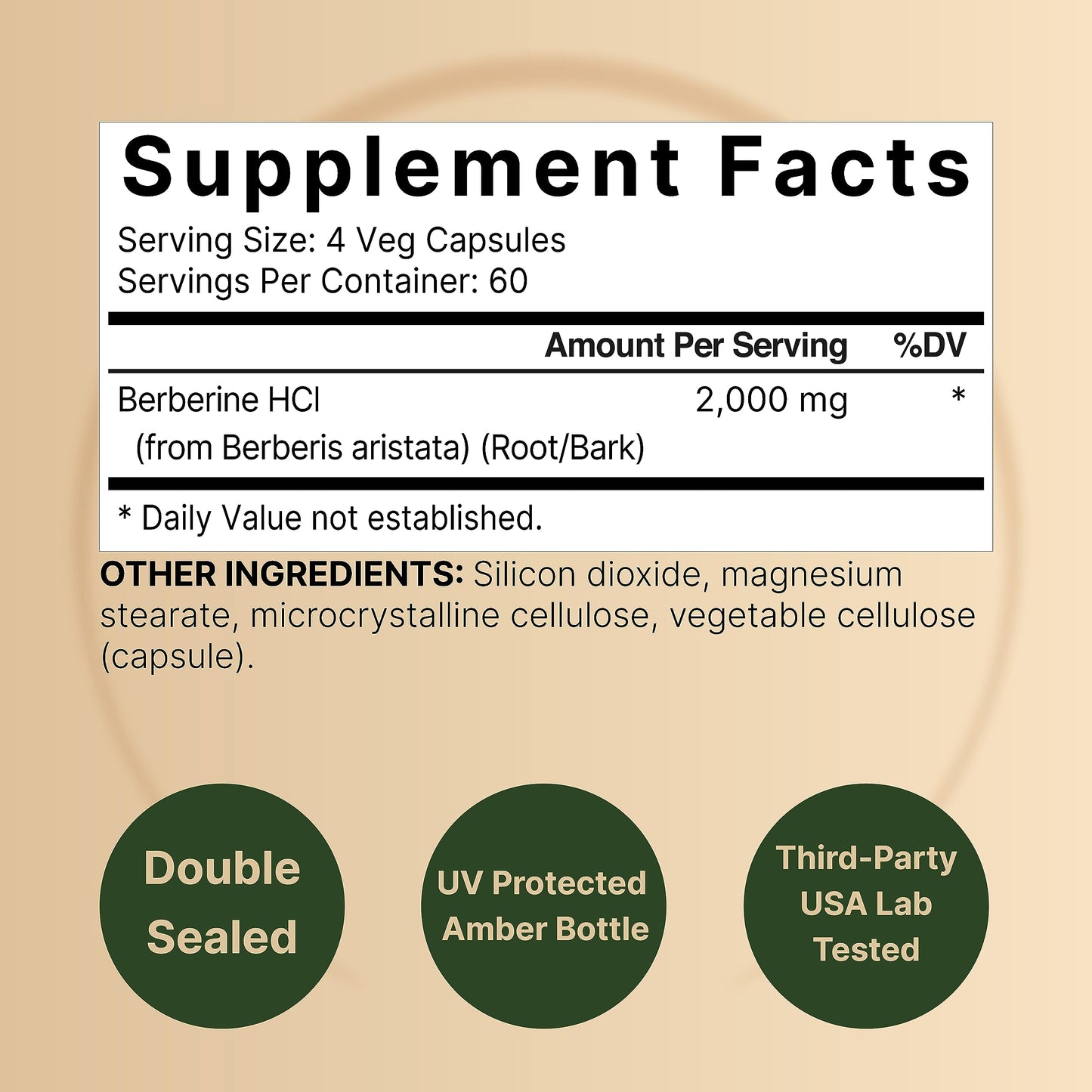 Berberine Supplement 500mg Per Capsule (2,000mg Per Serving) | 240 Veggie Capsules, 97% Pure Berberine HCL – Plant Based, Vegan, Non-GMO