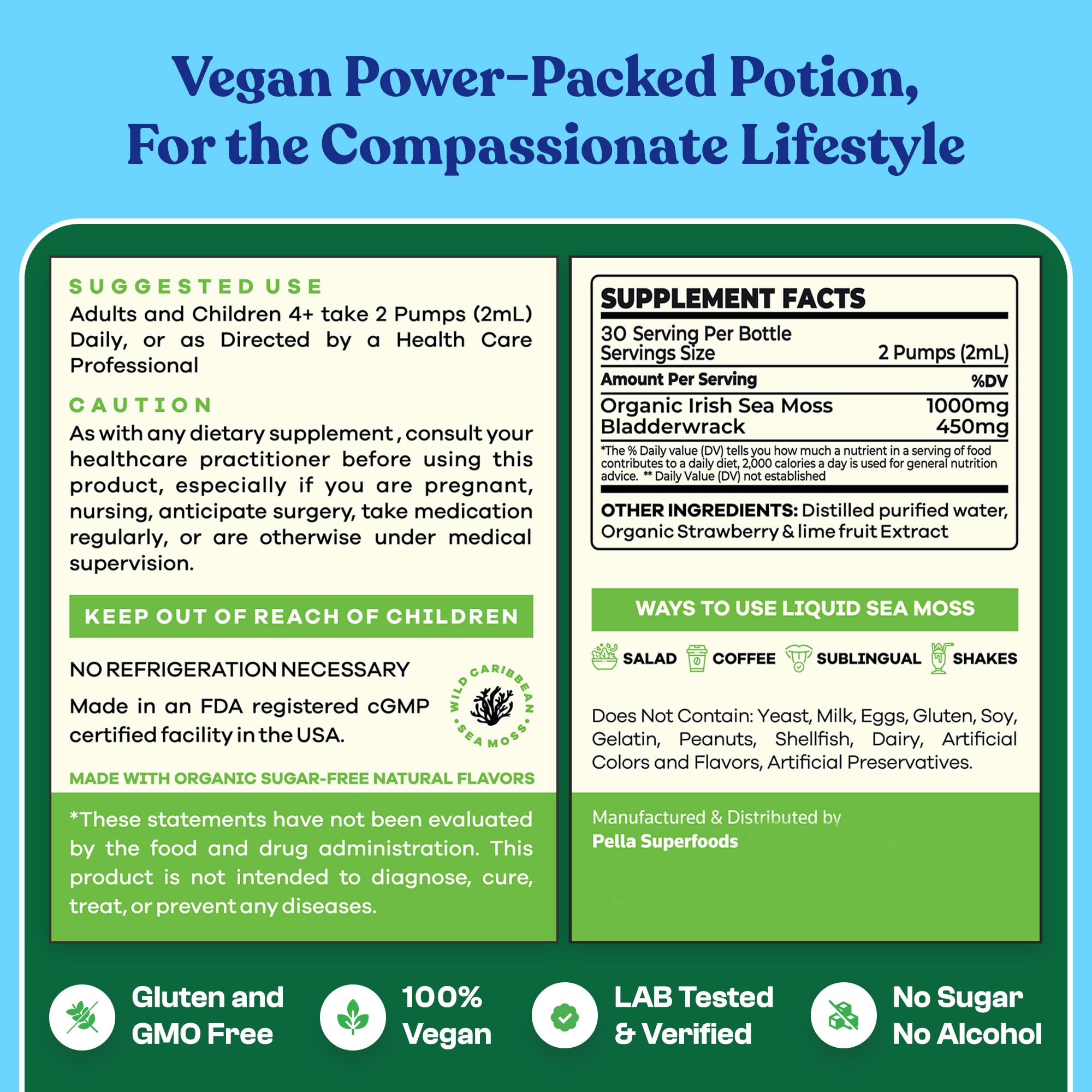 Pella Nutrition Organic Sea Moss Liquid Extract - 1000mg Irish Sea Moss, 4X Stronger Than Pella Nutrition