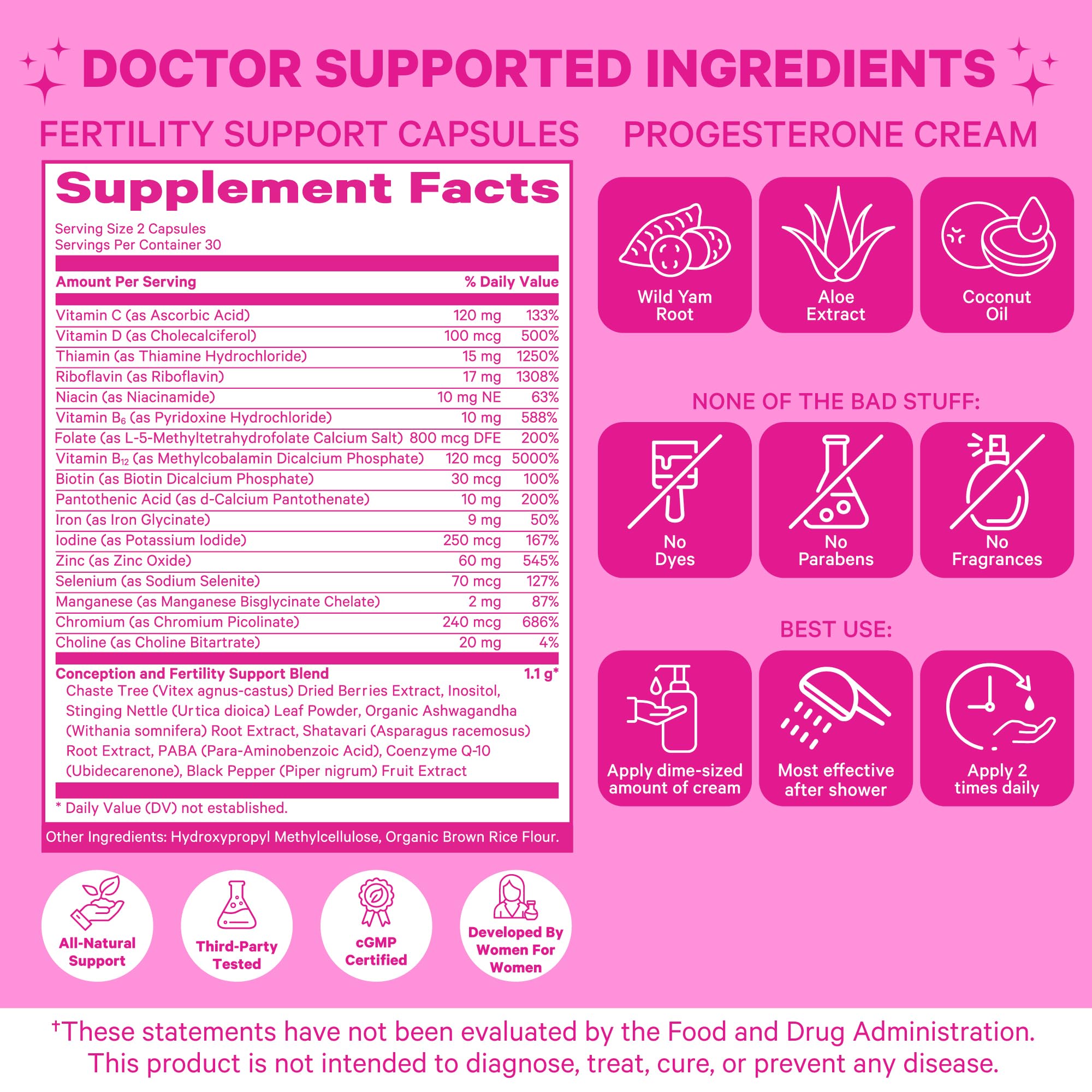 Pink Stork Fertility Supplements for Women and Progesterone Cream Pink Stork