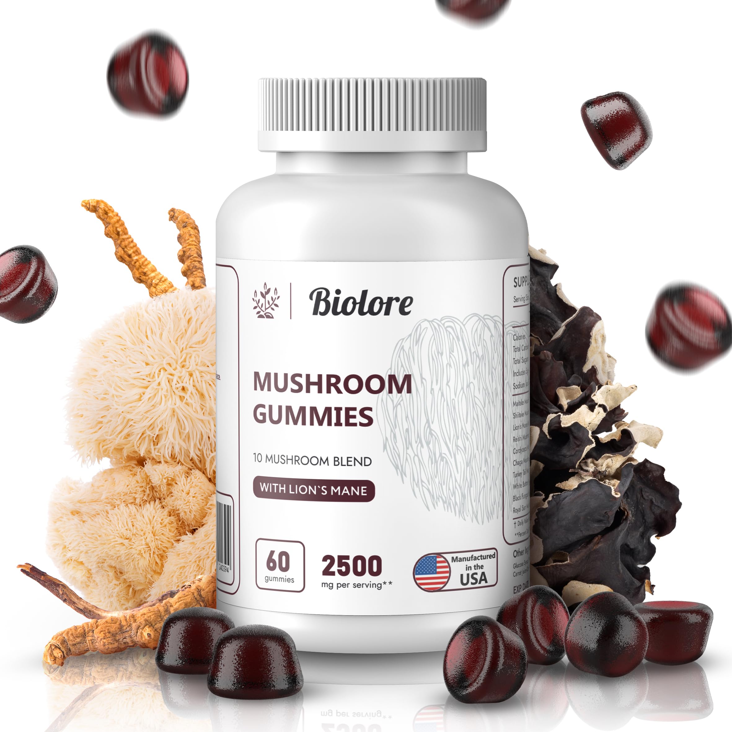 Biolore Mushroom Complex Gummies: 10 Powerful Mushrooms with Chaga, Lions Mane Biolore