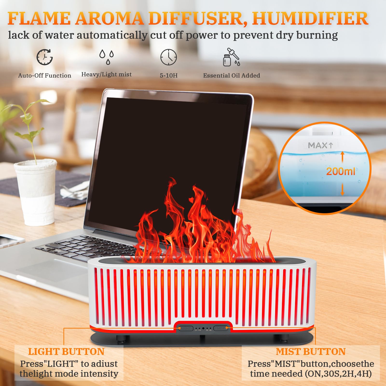 Comfynest Colorful Flame Air Aroma Diffuser Humidifier 7 Flame Colors,200ml Essential Oil Comfynest