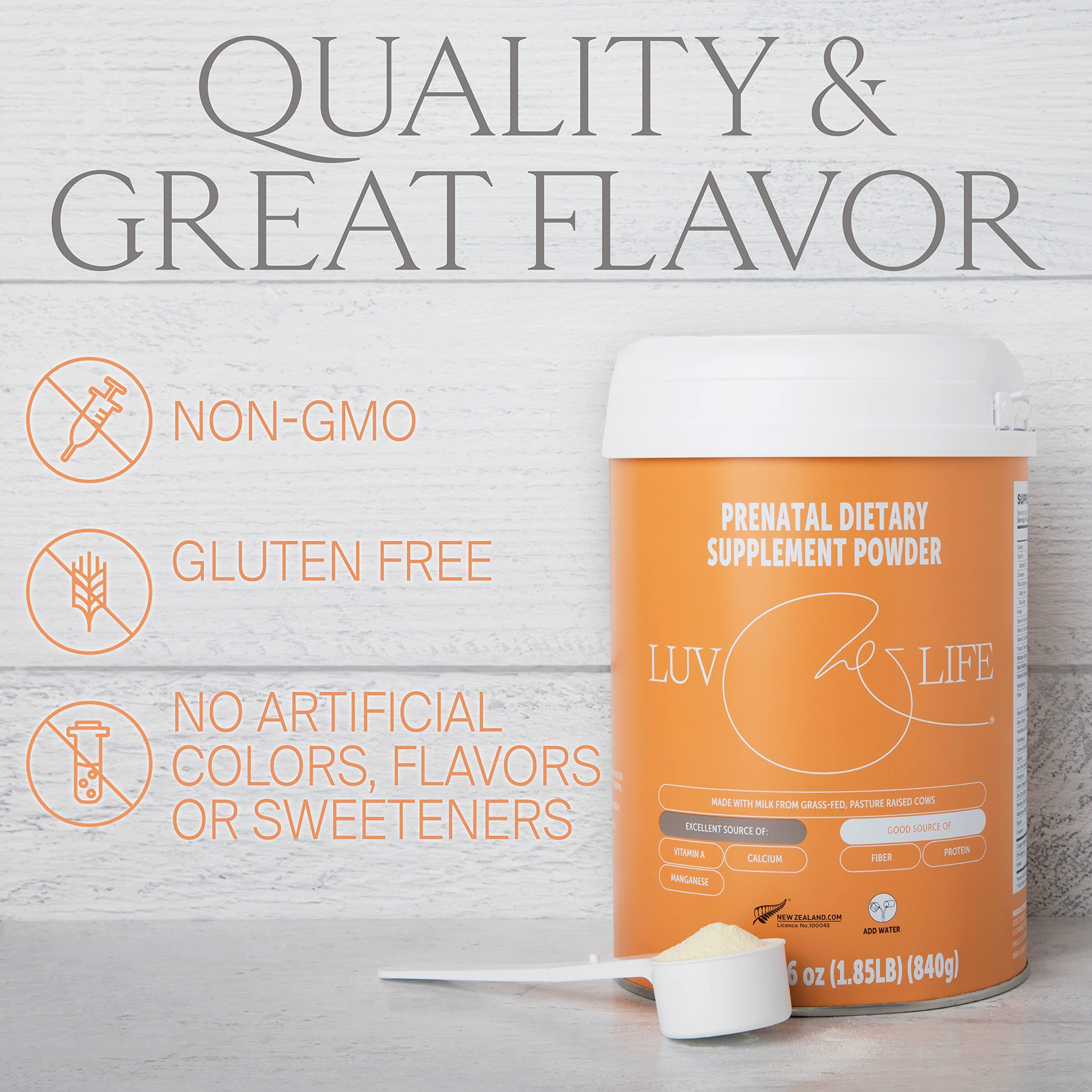 LUV&LIFE Prenatal Vitamin Supplement Powder Vanilla Flavored Contains Protein and Fiber