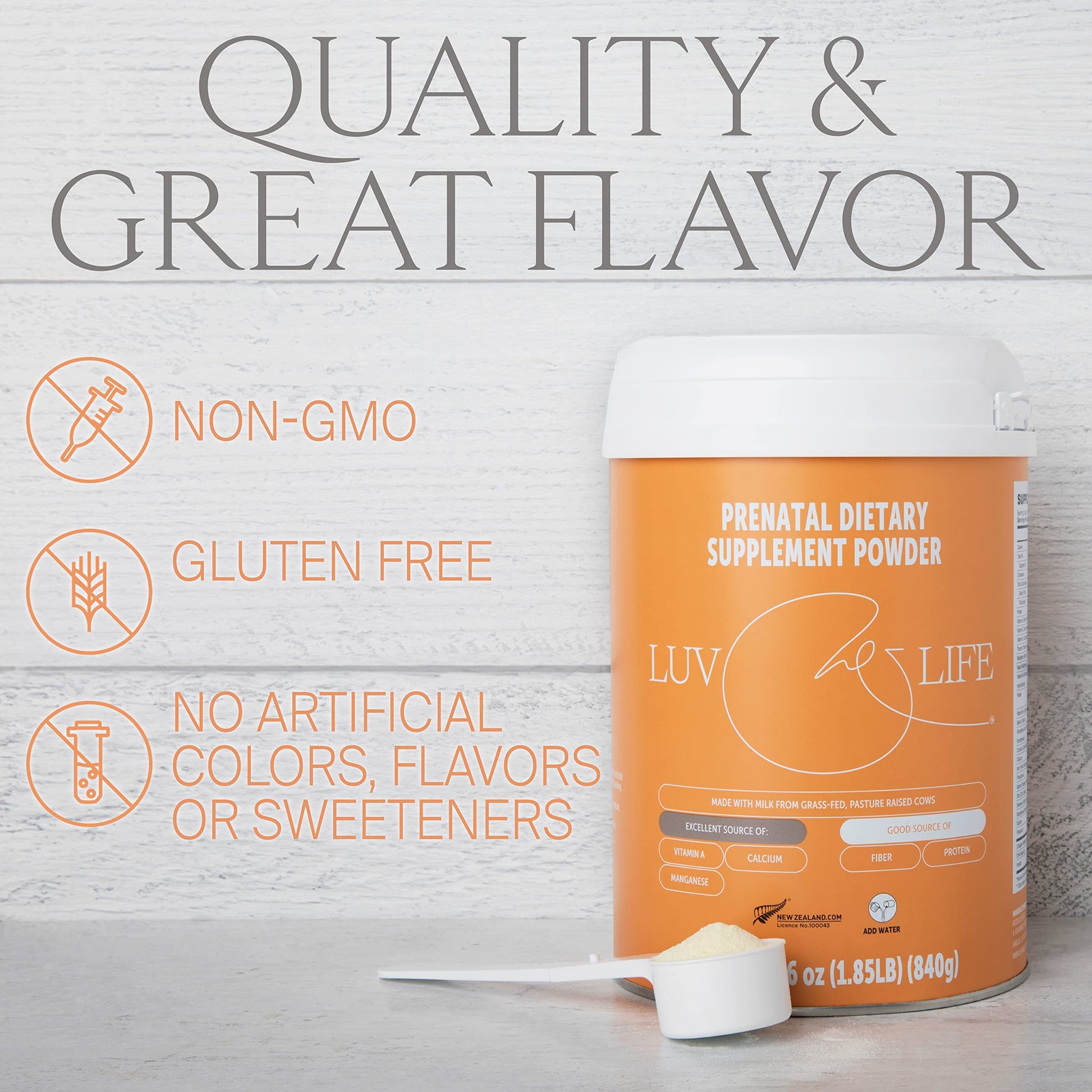 LUV&LIFE Prenatal Vitamin Supplement Powder Vanilla Flavored Contains Protein and Fiber LUV&LIFE