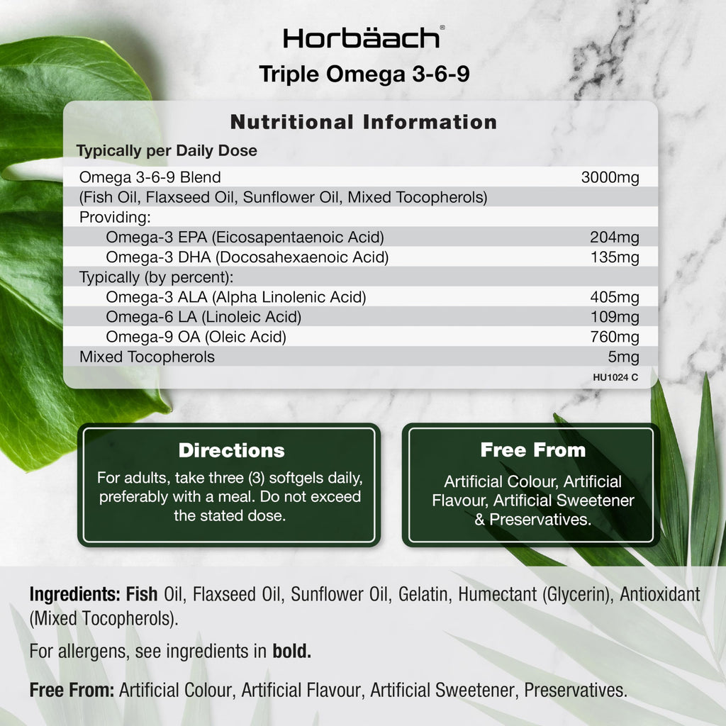 Omega 3 6 9 Capsules High Strength | 3000mg | 120 Softgels | Triple Omega 369