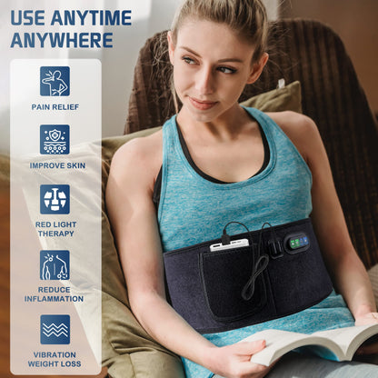 Infrared Red Light Therapy Belt:LED Lamp Vibration Near Body Pain Relief Device Wrap Red