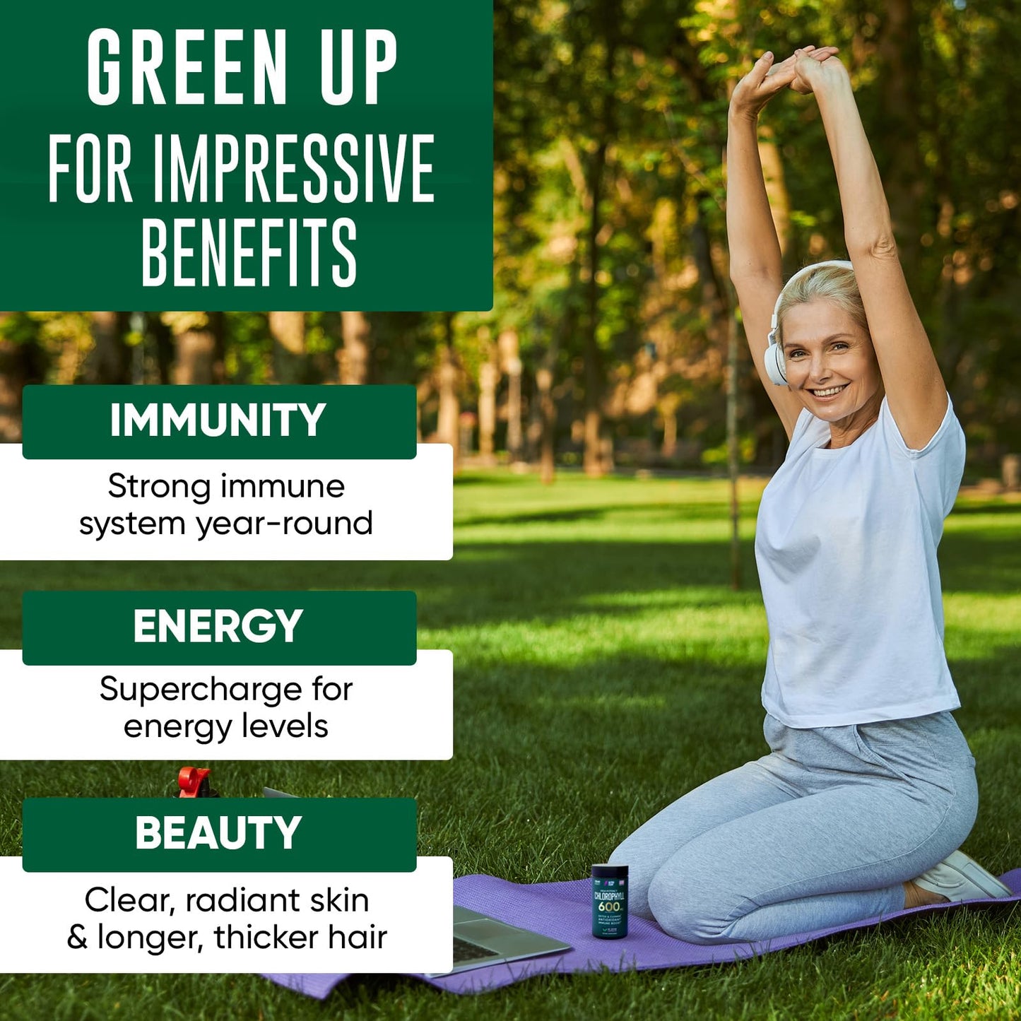 Chlorophyll Capsules 600 mg - Natural Chlorophyll Pills for Women & Men - Highly BioAvailable