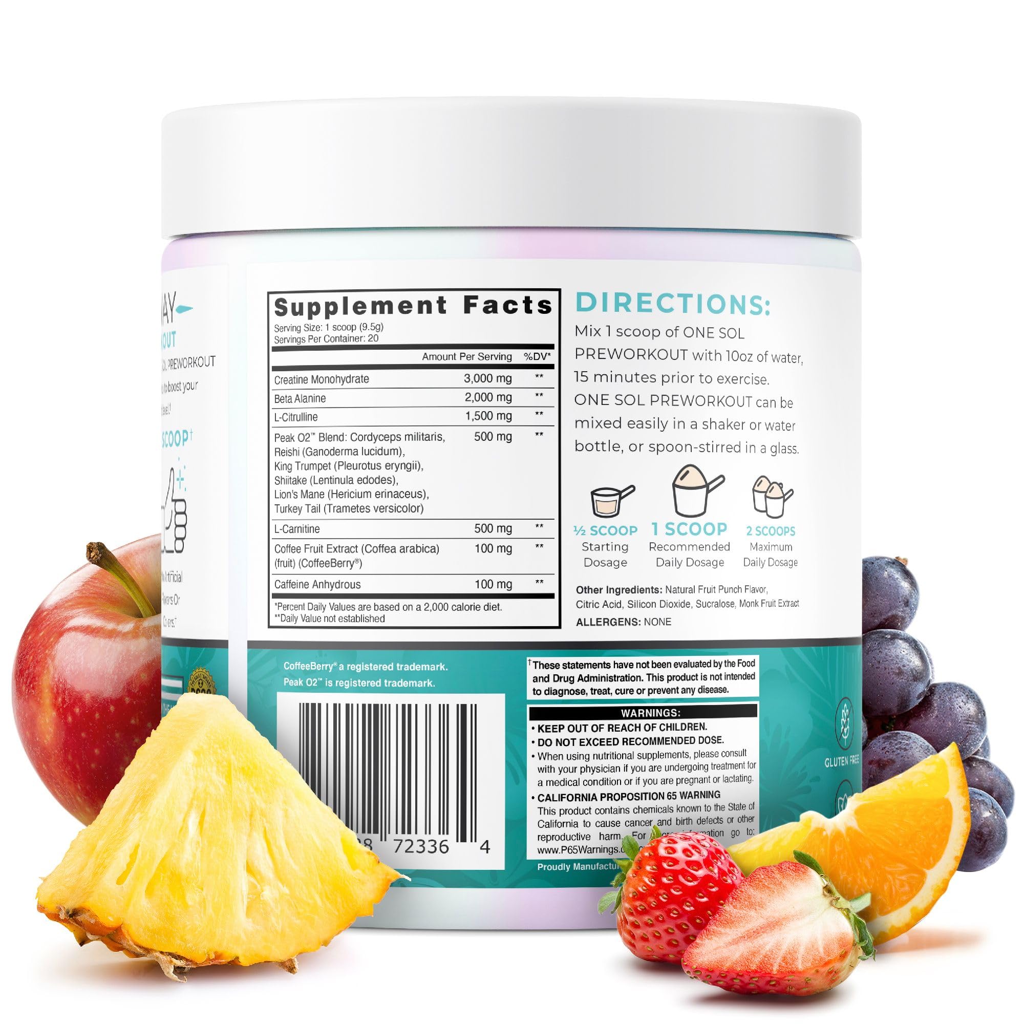 One Sol Pre-Workout for Women, Enhanced Pump & Focus, No Jitters Or Crash, Natural One Sol