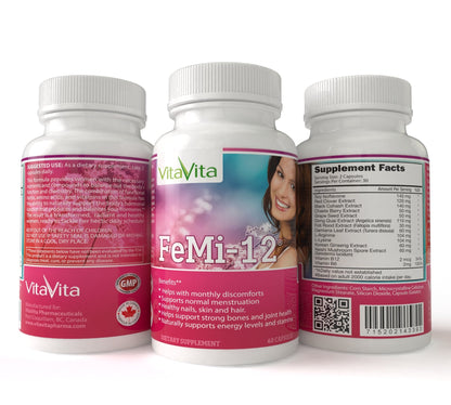 FeMi-12, Helps Alleviate Women's Monthly Period Discomforts & Supports Normal Menstruation (60 Capsules)
