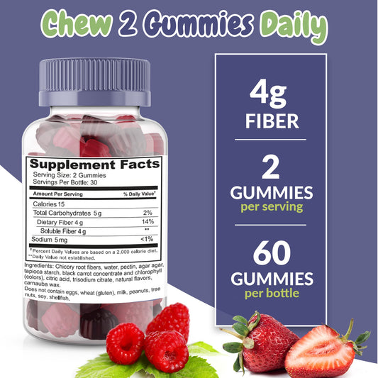 Fiber Prebiotic Gummies Sugar Free, Keto Friendly | Gut Cleansing, Digestive Health Regularity