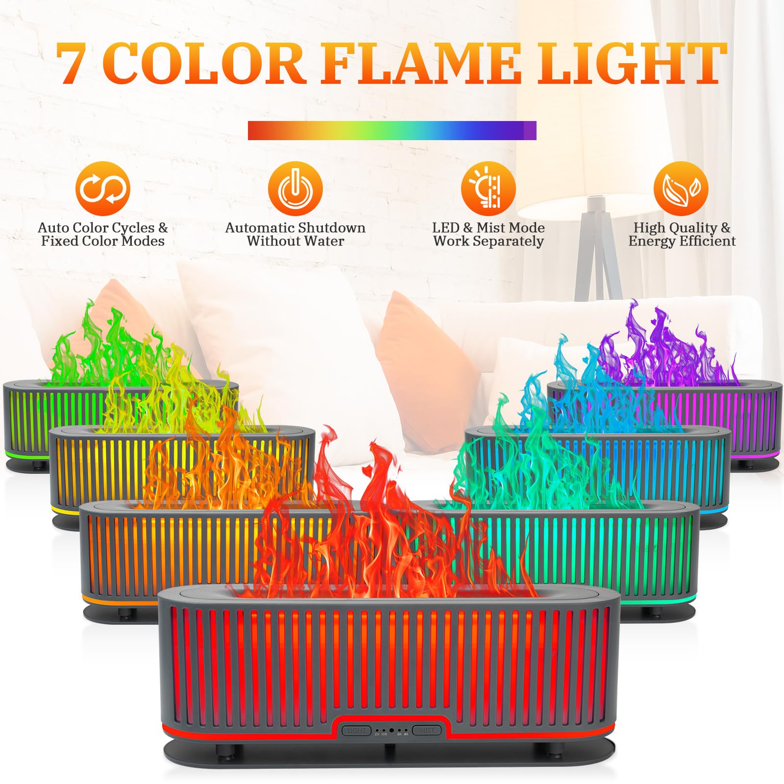 Comfynest Colorful Flame Fire Fireplace Diffuser with 6 Essential Oils Set, Ultrasonic 200ml Essential Oil Comfynest
