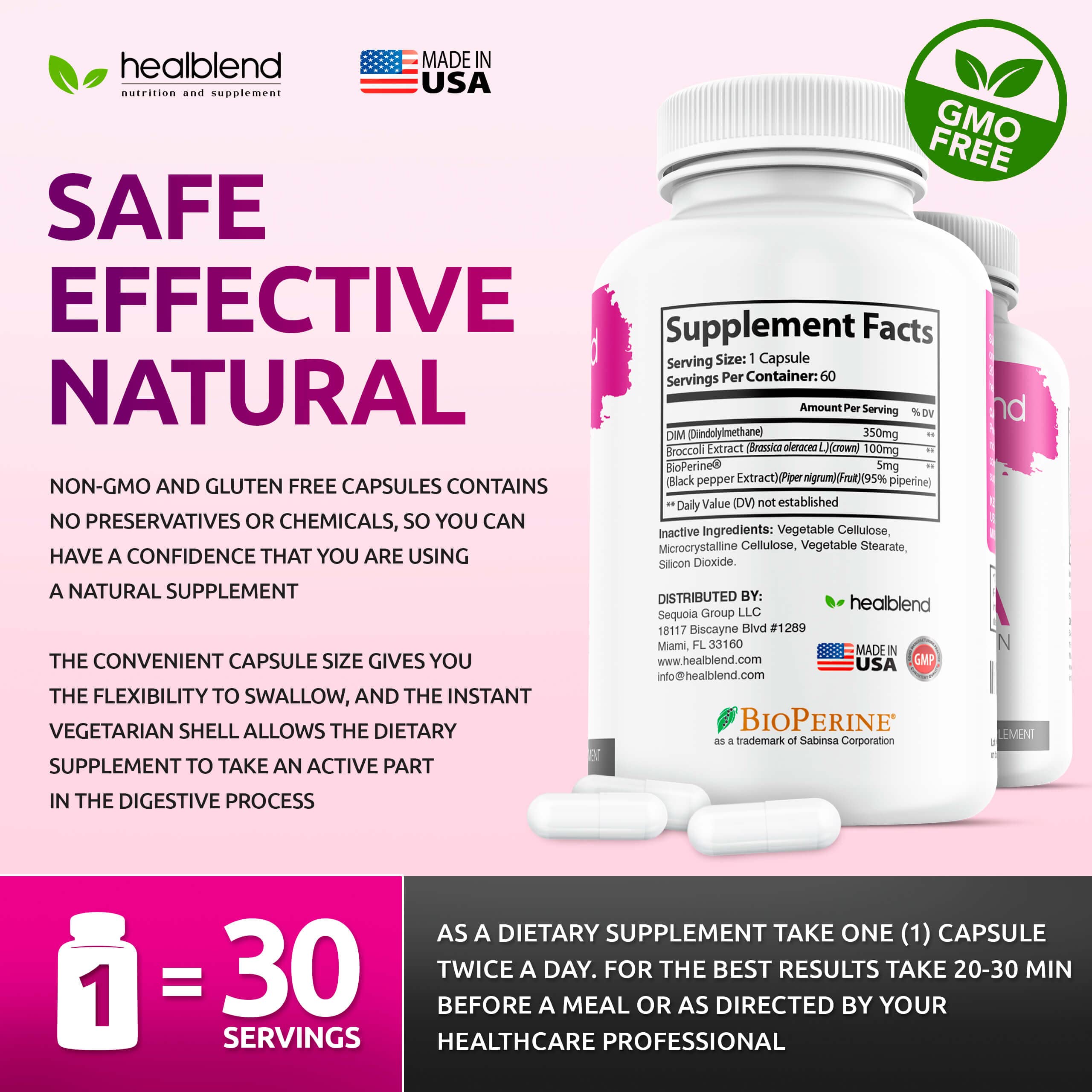 healblend DIM Ultra Dietary Supplement 350mg with Bioperine, Diindolylmethane healblend