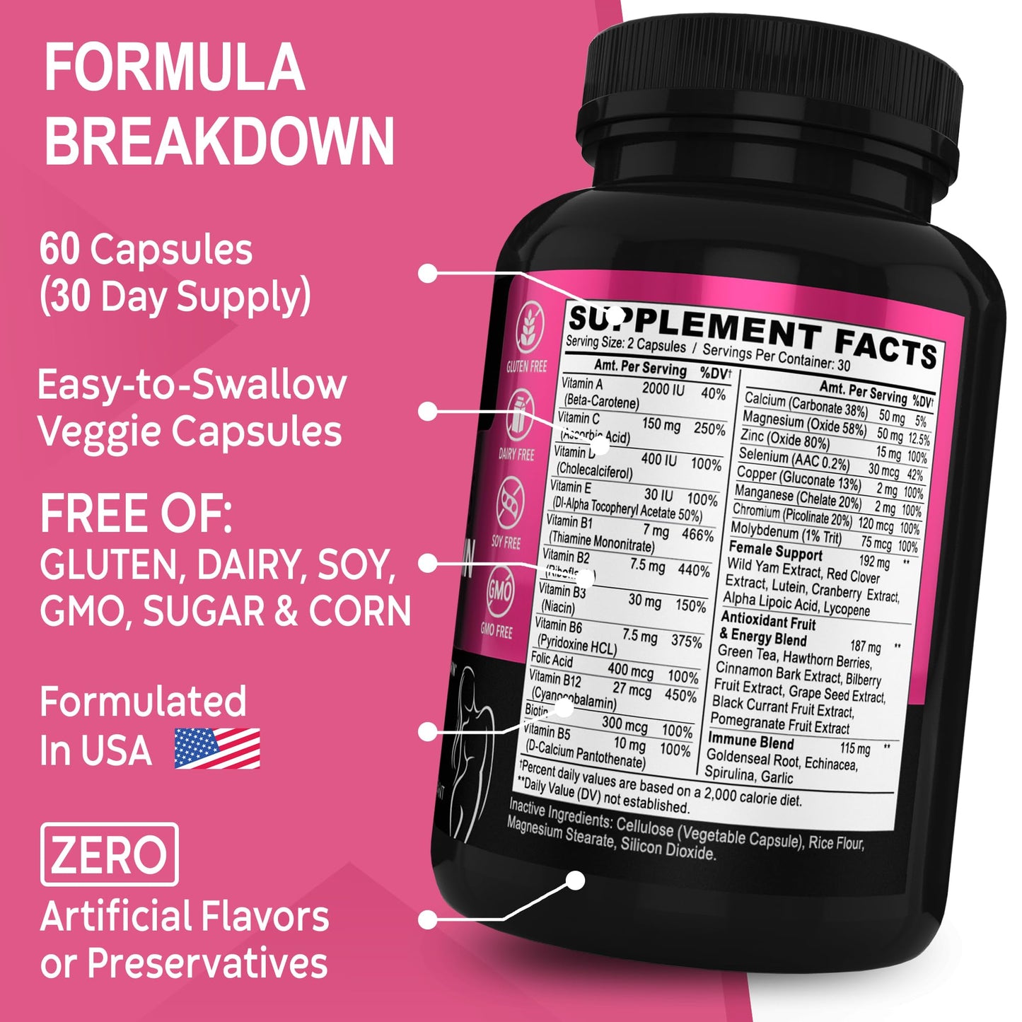 Womens Multivitamin - Natural Daily Multi Vitamins for Women - Womans Energy Vitamin