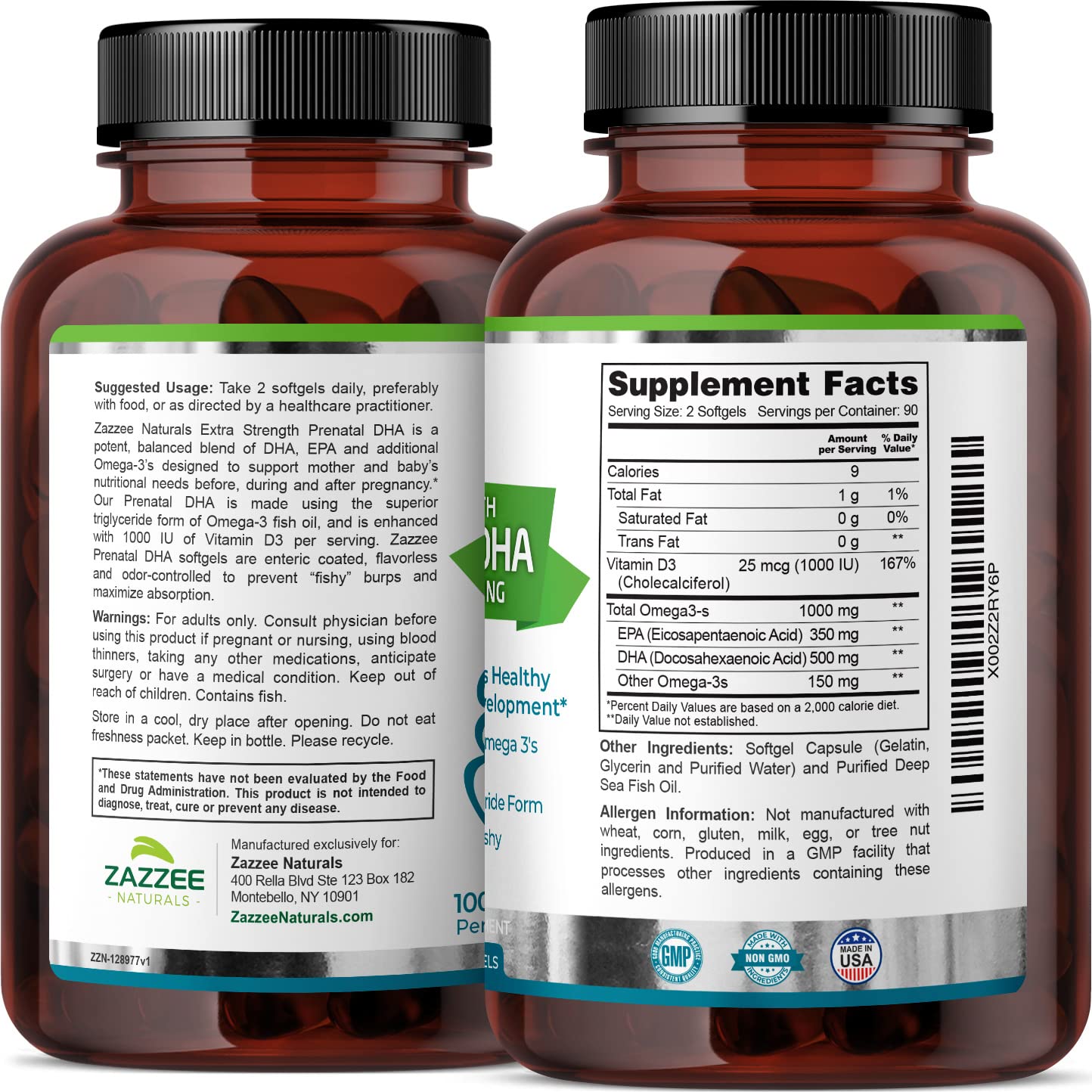 Zazzee Myo-Inositol Capsules and Extra Strength Prenatal DHA Zazzee