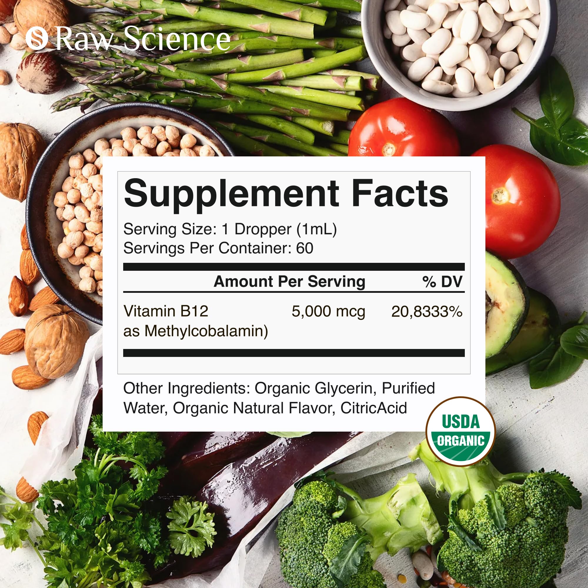 Vitamin B12 Liquid Drops Sublingual 5000mcg, Methyl & Methylcobalamin Supplements S RAW SCIENCE