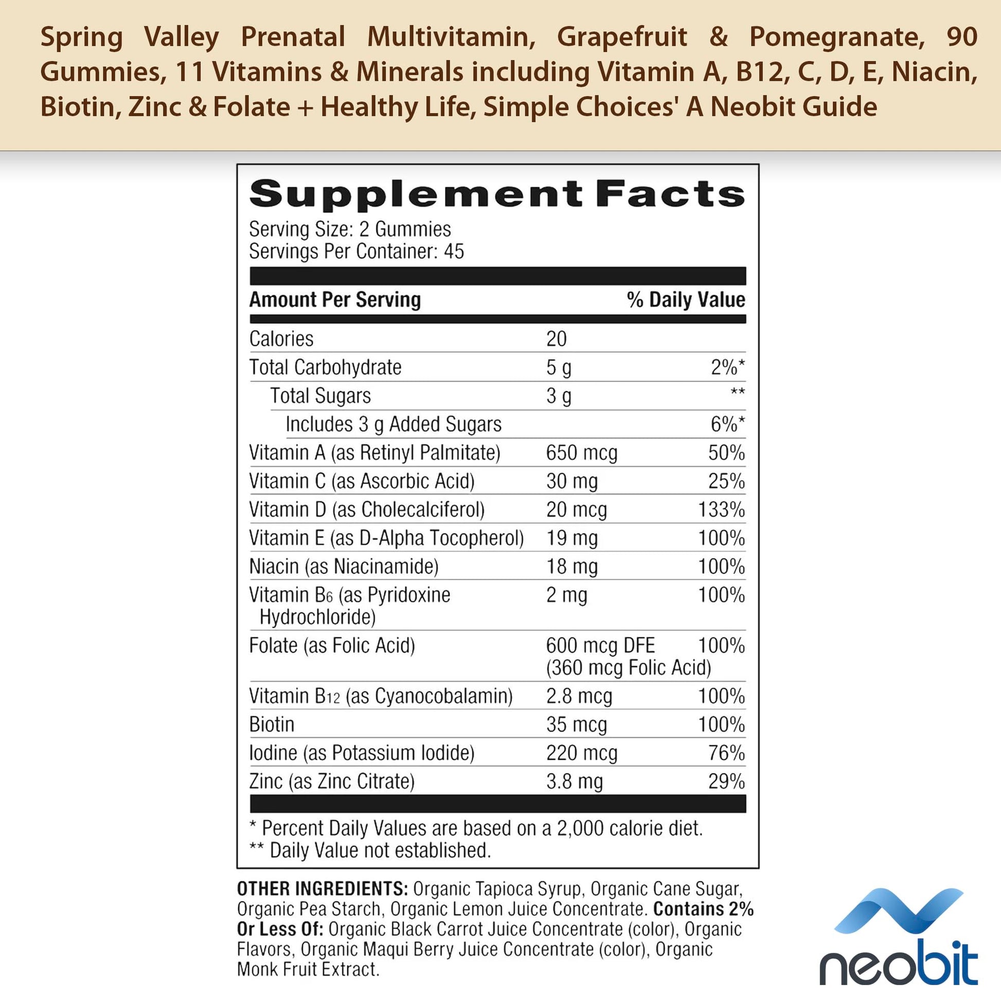 Spring Valley Prenatal Multivitamin, Grapefruit & Pomegranate, 90 Gummies, 11 Vitamins Neobit