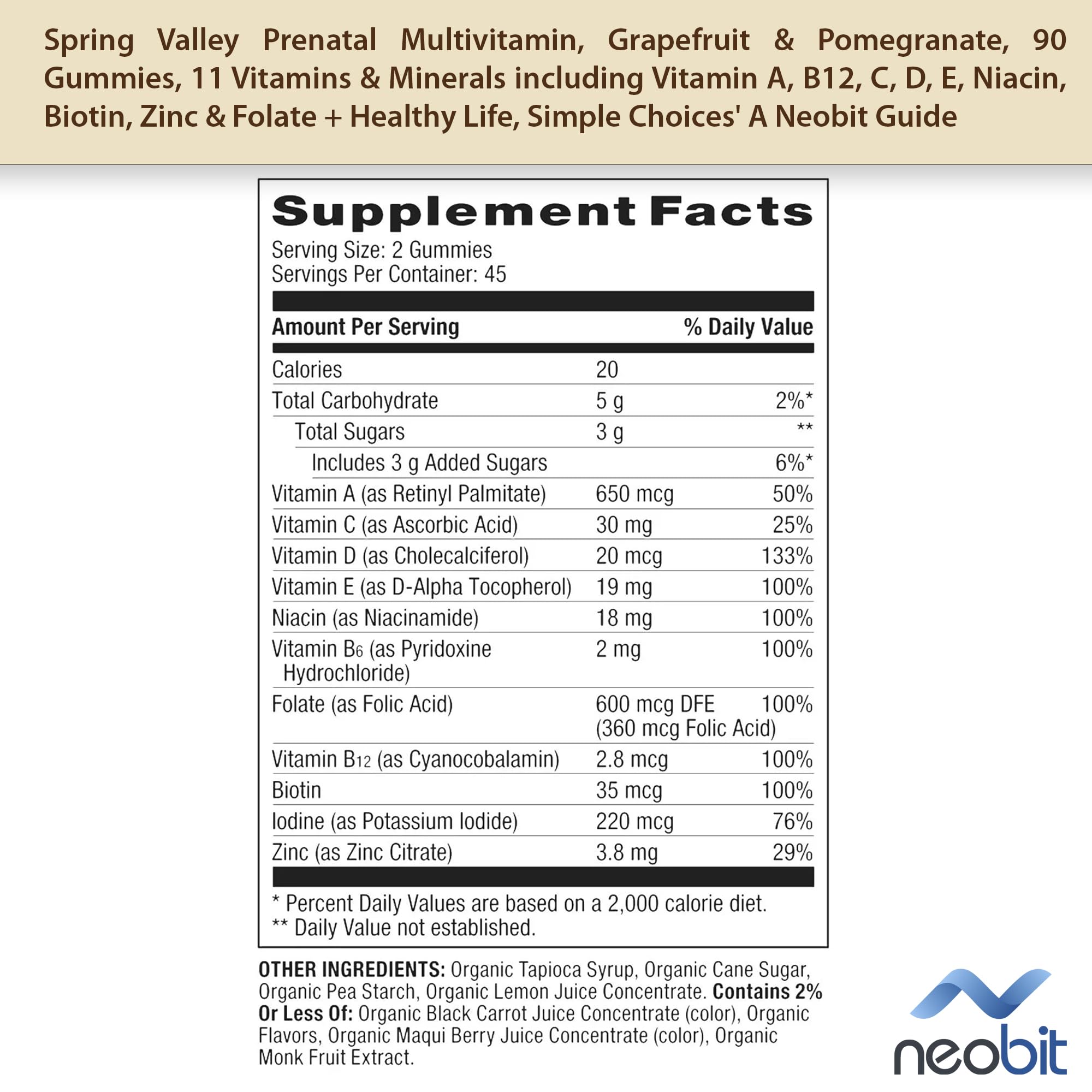 Spring Valley Prenatal Multivitamin, Grapefruit & Pomegranate, 90 Gummies, 11 Vitamins Neobit