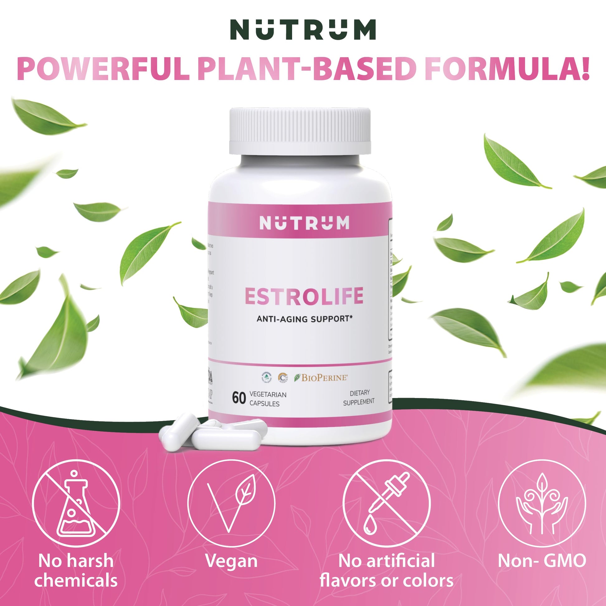 Estrolife Anti-Aging Support for Women by Nutrum, Vegan Supplement for Long Lasting Female Hormonal Balance Nutrum