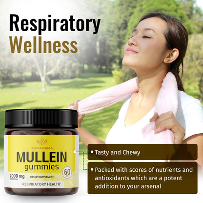 HERBAMAMA Mullein Gummies - Mullein Leaf Dietary Supplement for Respiratory