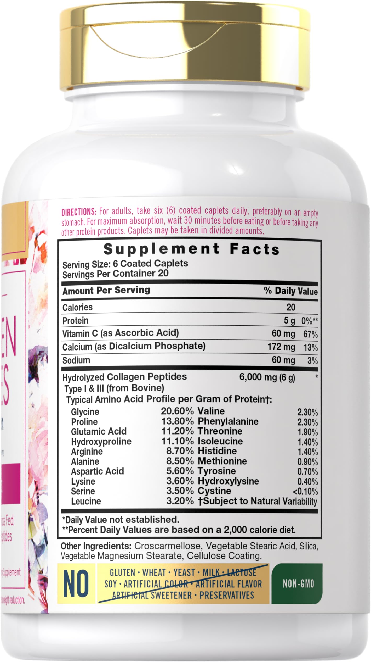 Carlyle Collagen with Vitamin C | 6000mg | 120 Caplets | Multi Collagen Peptide Pills