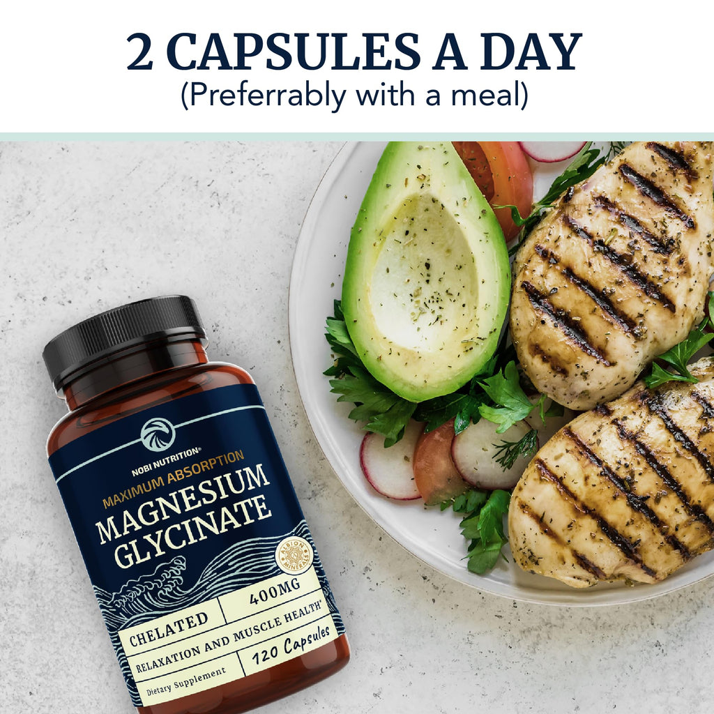 Magnesium Bisglycinate 400mg | Chelated Bisglycinate for Muscle Relaxation, Bones Nobi Nutrition