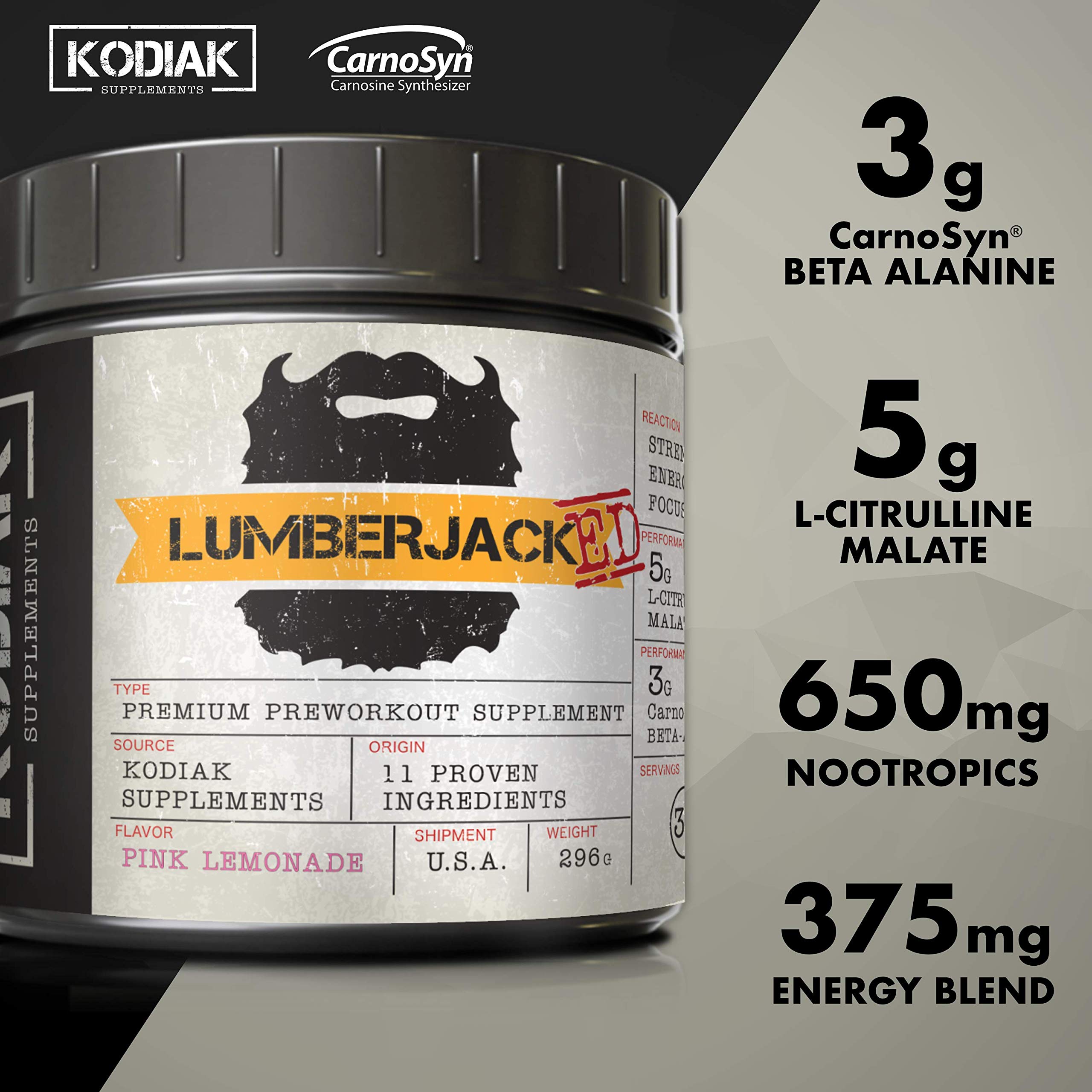Kodiak Supplements LUMBERJACKED Pre-Workout Supplement with CarnoSyn 30 Servings