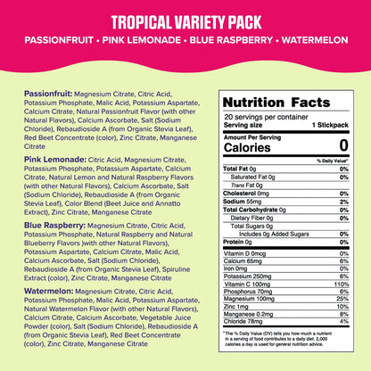 Ultima Replenisher Daily Electrolyte Drink Mix – Tropical Variety, 20 Stickpacks – Hydration