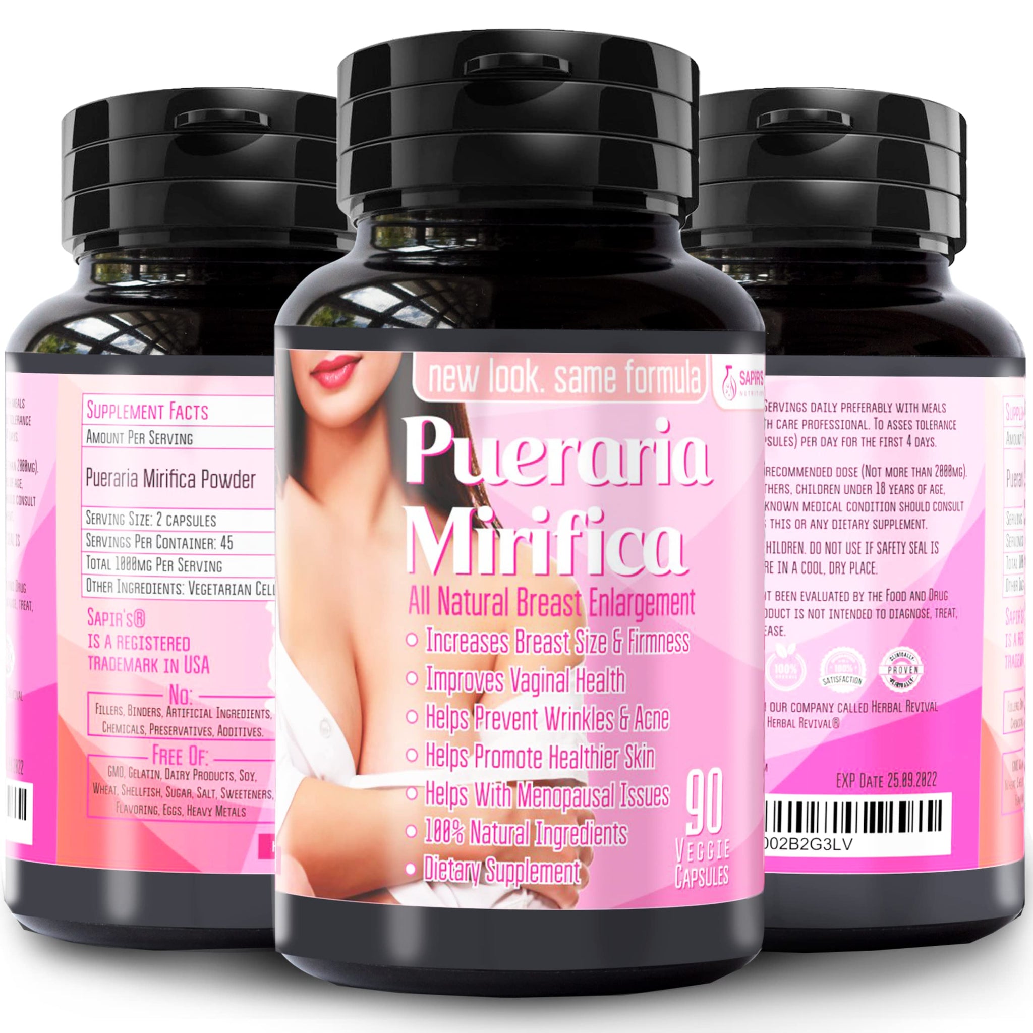 Pueraria Mirifica Capsules 2000mg Daily - Breast Enhancement Pills and Estrogen Supplement 