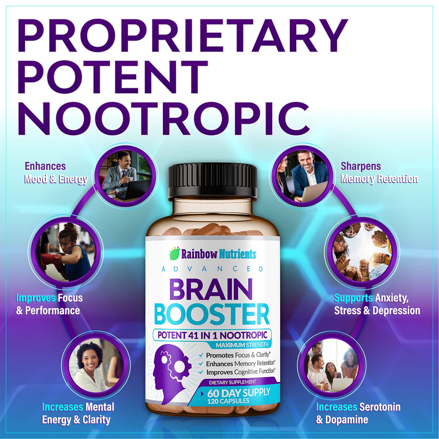 40-in-1 Brain Booster Supplements for Memory, Focus, Clarity, Energy, Performance Rainbow Nutrients, LLC