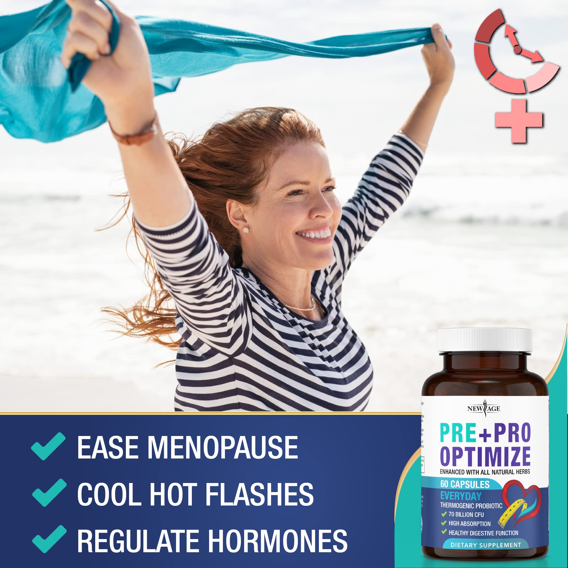Pro Optimize Probiotics for Women, Menopause, 70 Billion CFU, Digestive Health - Relief for Bloating NEW AGE