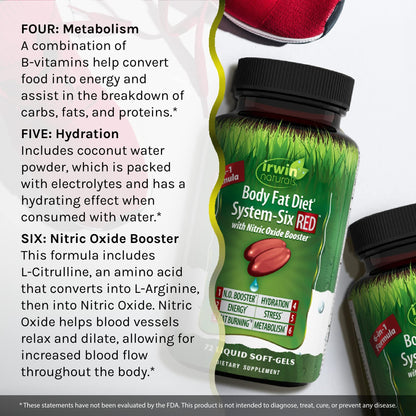 Irwin Naturals Body Fat Diet System-Six RED - 72 Liquid Soft-Gels, Pack of 2 - 6-in-1 Formula for Weight Management with Nitric Oxide Booster - 48 Total Servings