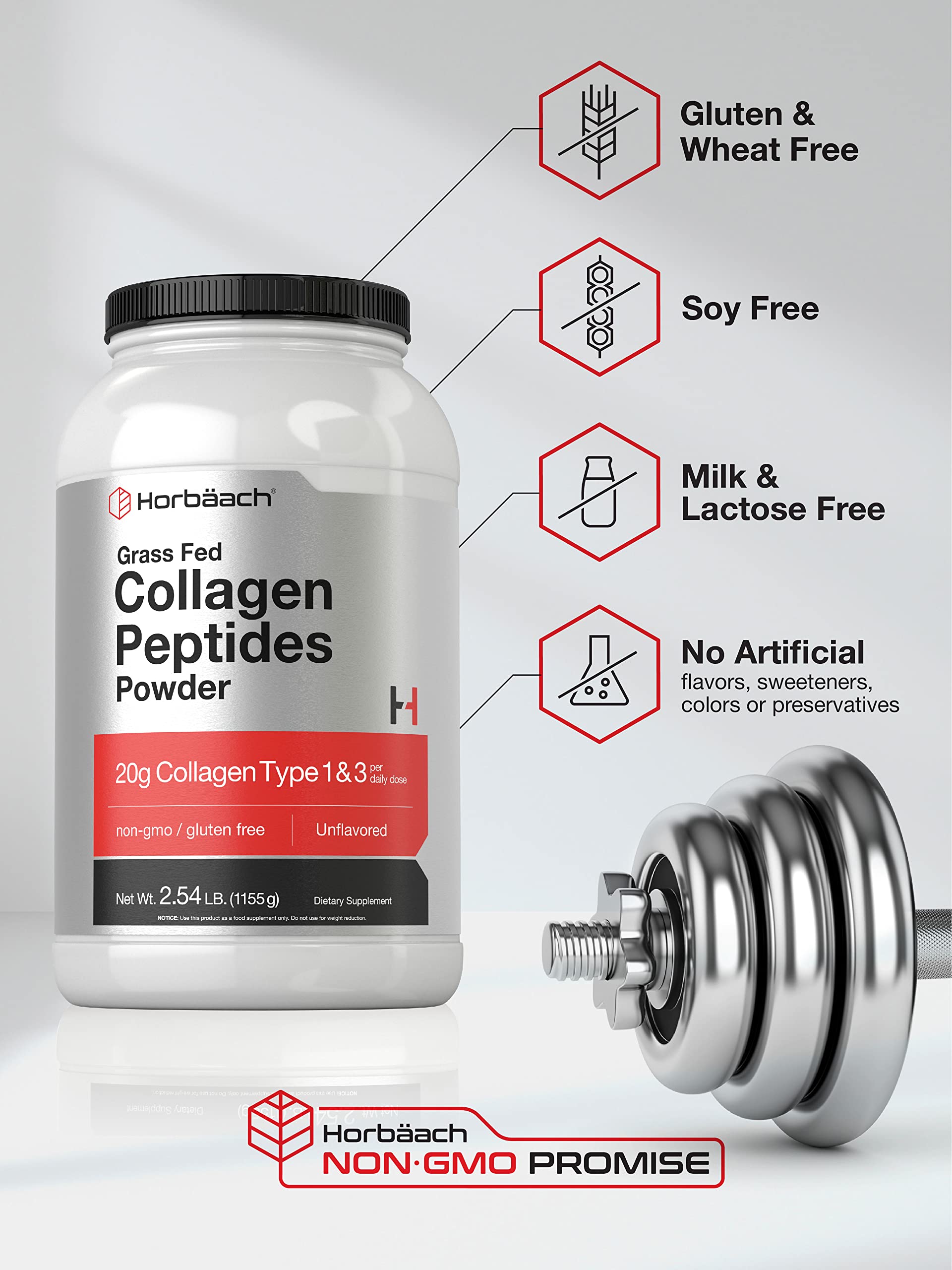Collagen Peptides Powder 40 oz | Unflavored | Type 1 and 3 | Hydrolyzed Protein Collagen Horbäach